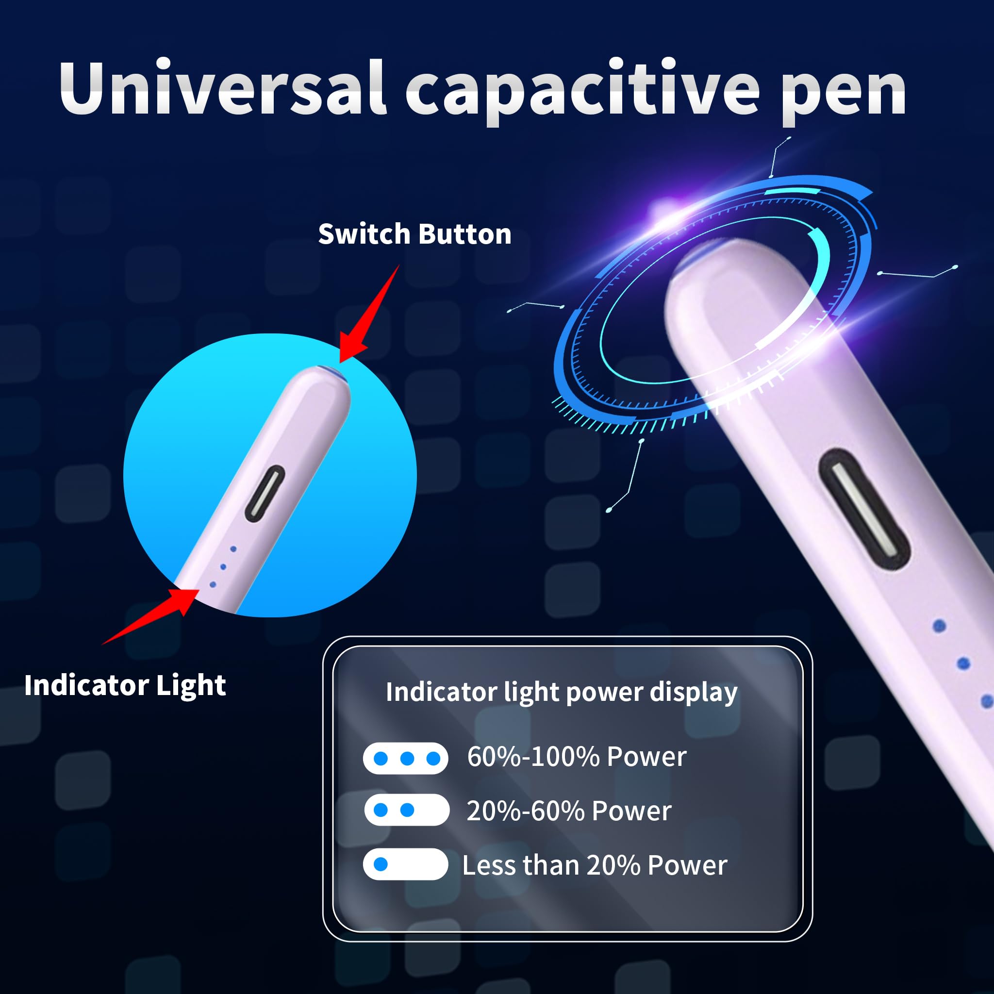 Lápiz capacitivo Android para Samsung Galaxy Tab A11+/A11/A9/A9Plus/A8/A8plus/A7/A7lite, interruptor de botón pulsador, escritura precisa, +2 puntas y batería de larga duración (NW púrpura)