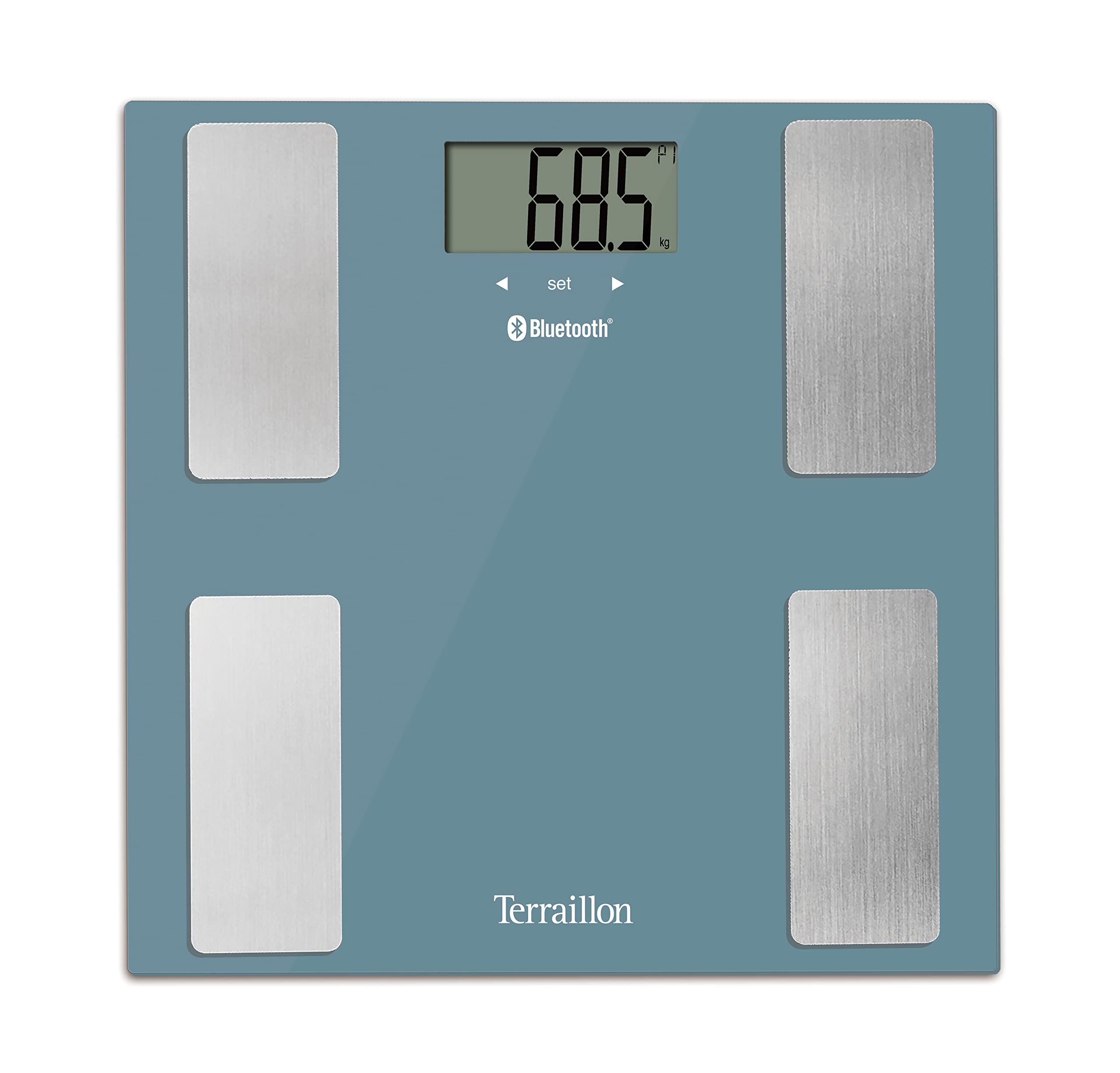TERRAILLON -SMART CONNECT, Bluetooth PersonenWaage - Körperanalyse Gewicht und BMI, Körperfettwaage, Bis zu 8 Benutzer - Petrol Blau