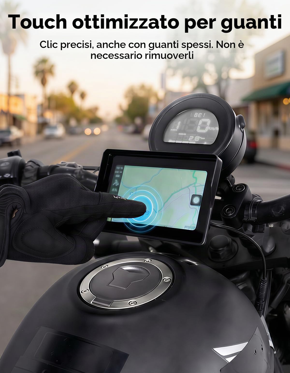 KEMIMOTO Schermo CarPlay per Moto 5 Pollici, Wireless Apple CarPlay e Android Auto, Navigazione GPS Moto IP67 Impermeabile, Compatibile con Guanti, Luminosità Automatica, Schermo HD a Colori
