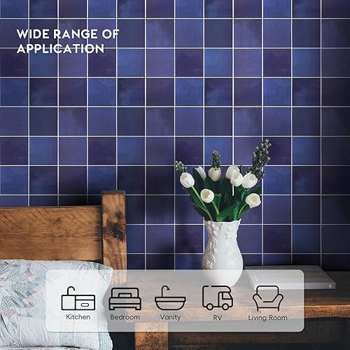 Miniatura 4 de Azulejo protector contra salpicaduras para cocina, despegar y pegar, adhesivo azul oscuro para despegar y pegar, en azulejos de pared para baño y