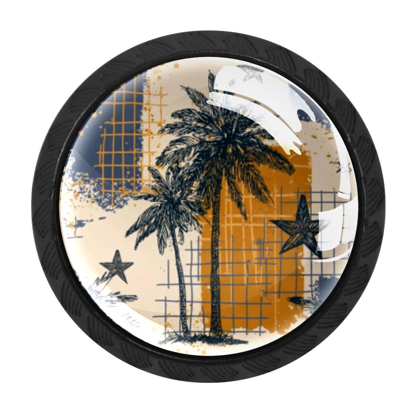 CHENZZZZ 4 Pieces Round Cabinet Knobs Abstract Palm Trees and Stars Dresser Knobs Pulls Handles with Screws for Drawer Pulls Handles Knobs Door Knobs