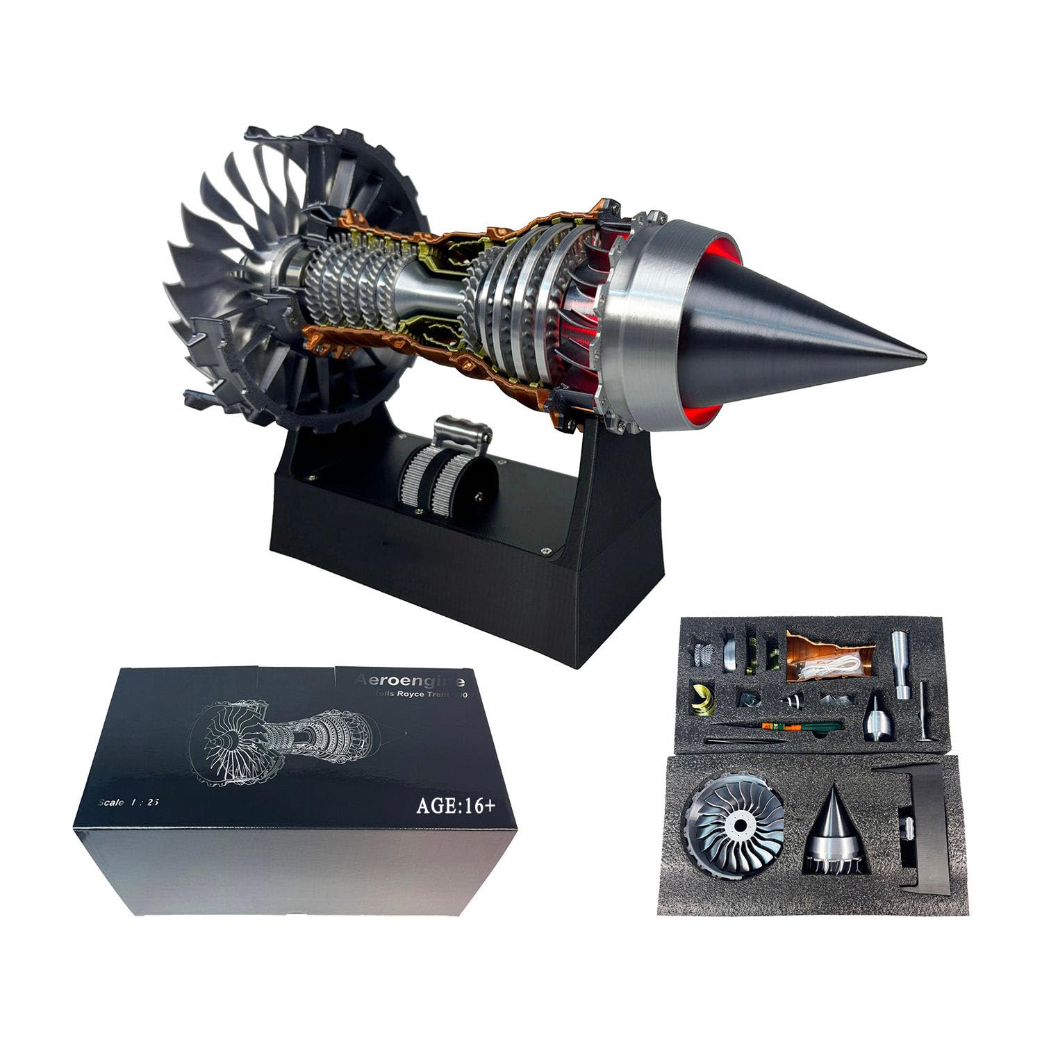 Motor Modellbausatz, Trent 900 Turbofan Aircraft Engine, Einstellbare Geschwindigkeit Flugzeugmotor mit Licht, Mechanische Wissenschaft Bildung Spielzeug Geschenk für Erwachsene