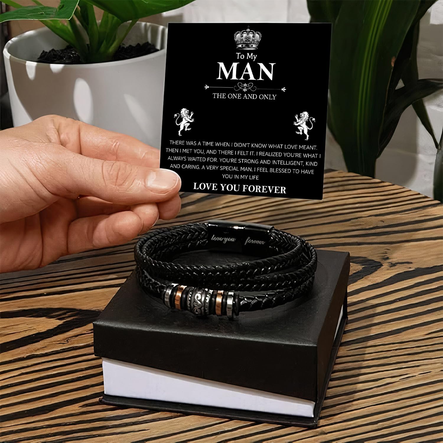 To My Man Bracelet Gifts, Romantic Gift For Him Husband Boyfriend Sentimental, Husband Boyfriend Mens Braided Leather Love You Forever Bracelets Valentine Birthday Christmas Gifts for Him - Image 2