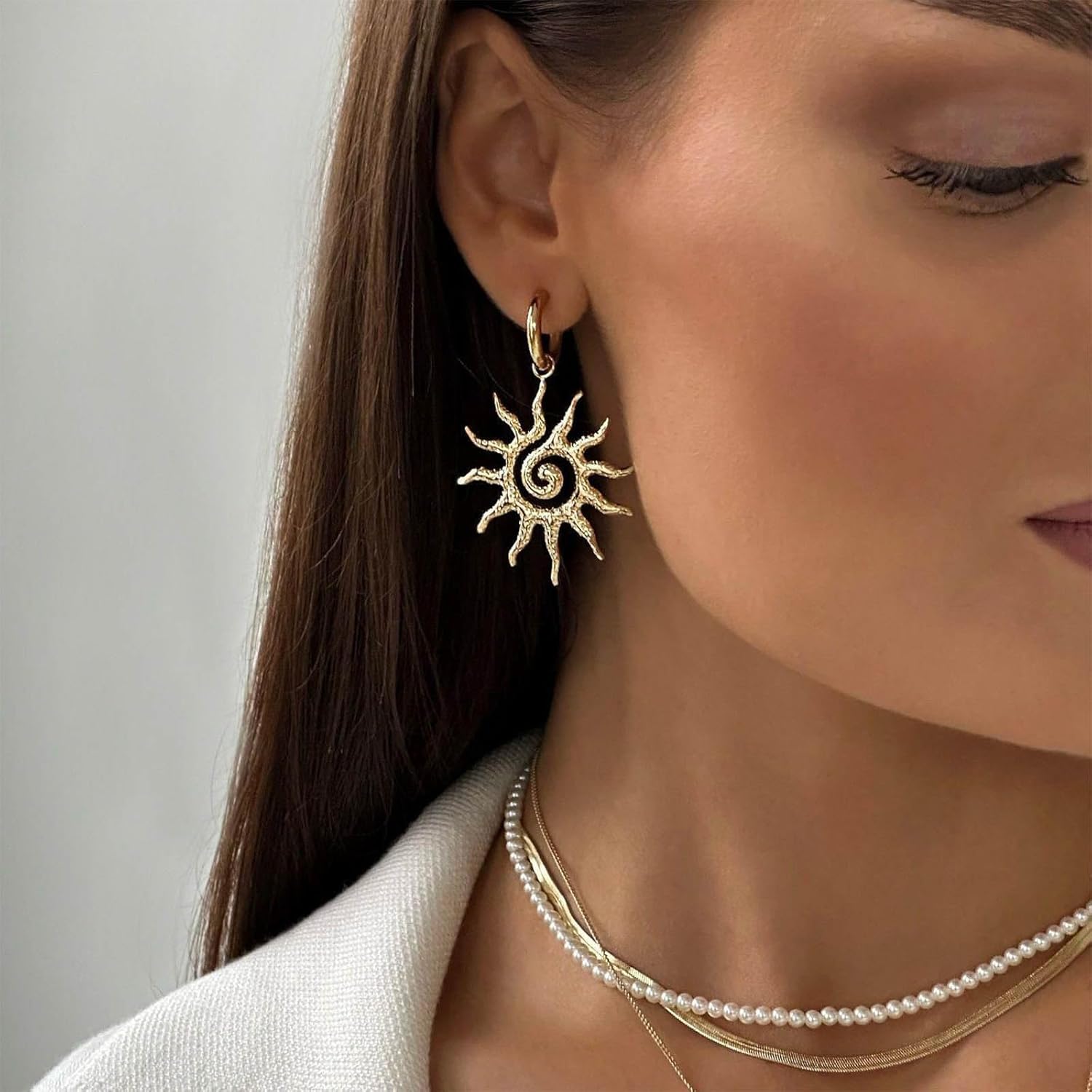 Large Sun Earrings Sunshine Dangle Earrings Sunburst Statement Earring Vintage Spiral Design Earring for Women(Gold) - Image 5