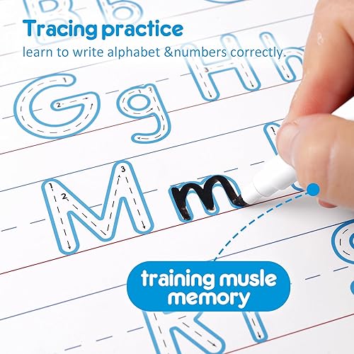 Miniatura 5 de D-FantiX Juego de pizarra blanca magnética pequeña y 2 tablas de rastreo del alfabeto de borrado en seco