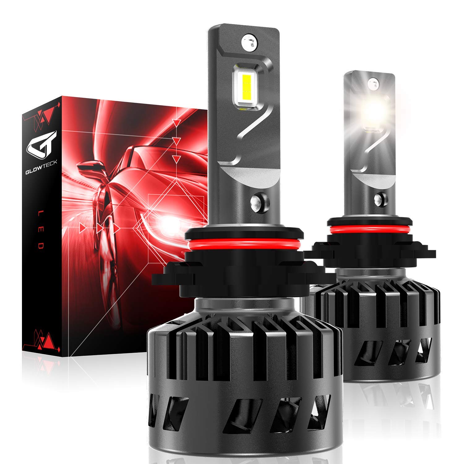 Glowteck(HB3/9005) LED Headlight Bulbs Conversion Kit -High/Low Beam 6,000 Lumen/Pair 6000K Cool White IP65 water-resistant Halogen Replacement Headlight bulbs For Bright & Greater Visibility