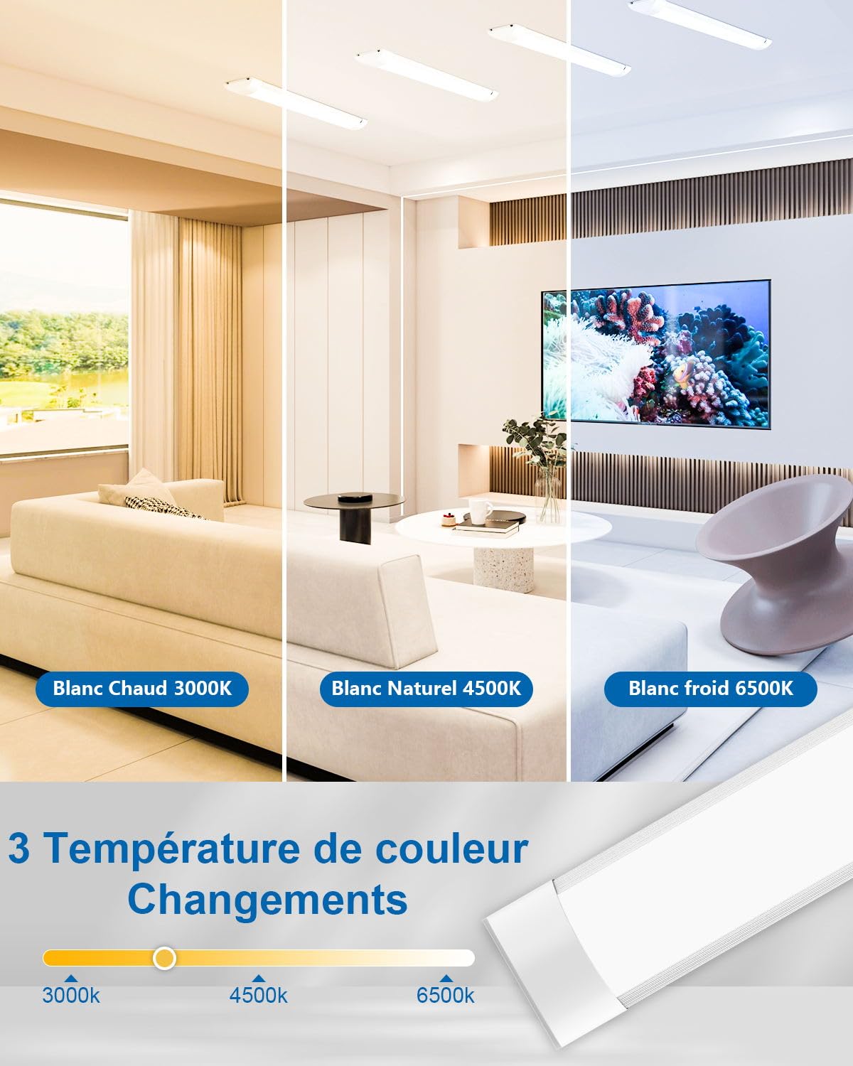 Réglette LED étanche 120CM 40W 4800LM Blanc Froid 6500K Plafonnier Exterieur LED Aluminium PC Luminaire