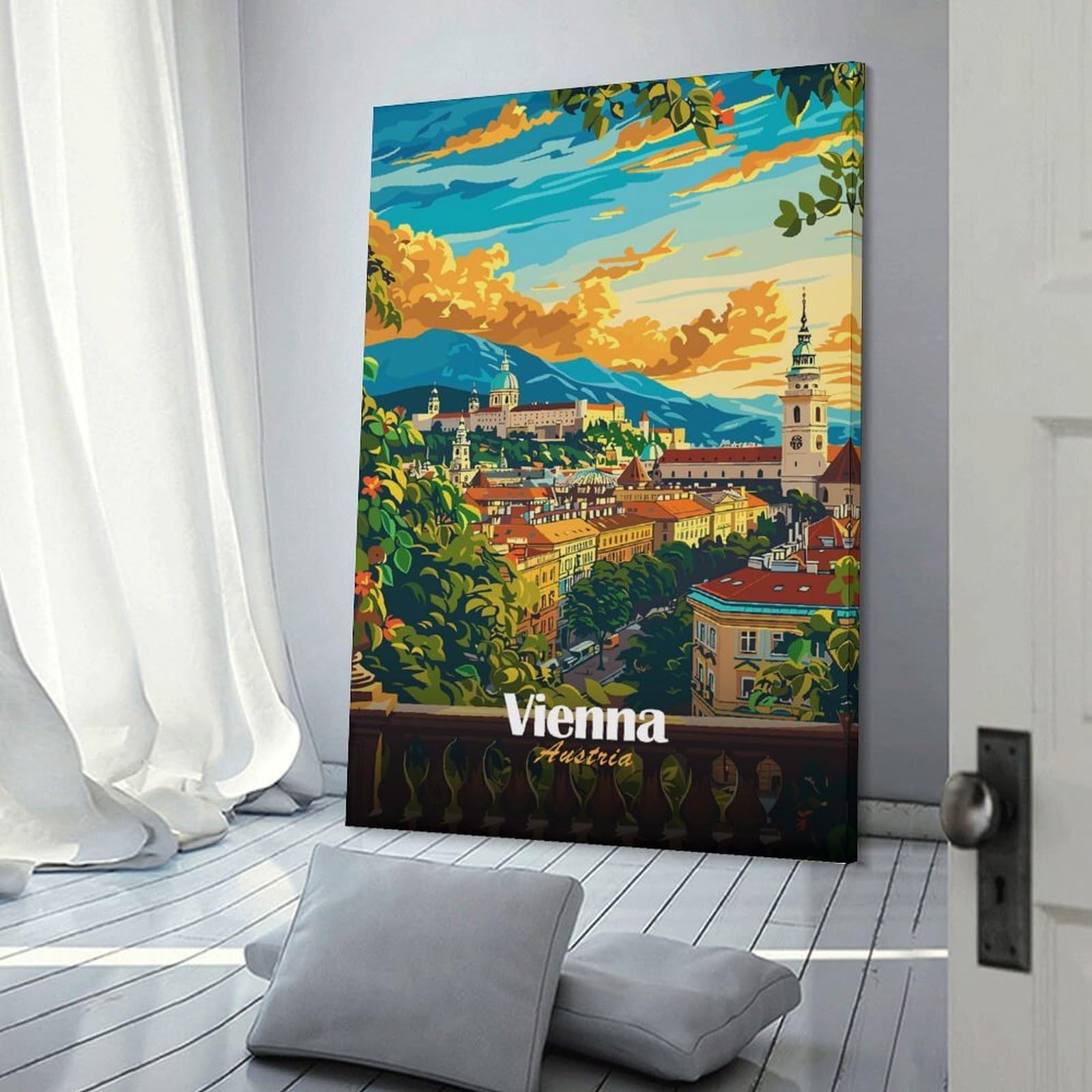 Junmoney Vienna Cityscape Hanging Wall Art, 20x30inch(50x75cm), for Living Room, Bedroom, Office Or Hallway, Decorative Artwork with Broad Appeal