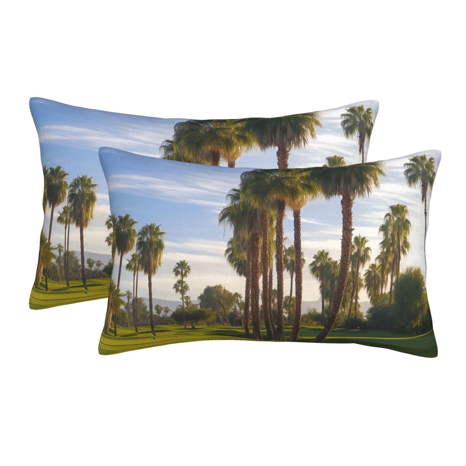 2 Pack Standard Size Pillow Cases for Hair and Skin Soft Breathable Pillow Case Covers with Hidden Zipper Palm Tree Golf Course Pillowcase 16"x24" Pillow Cover for Sleeping Gift