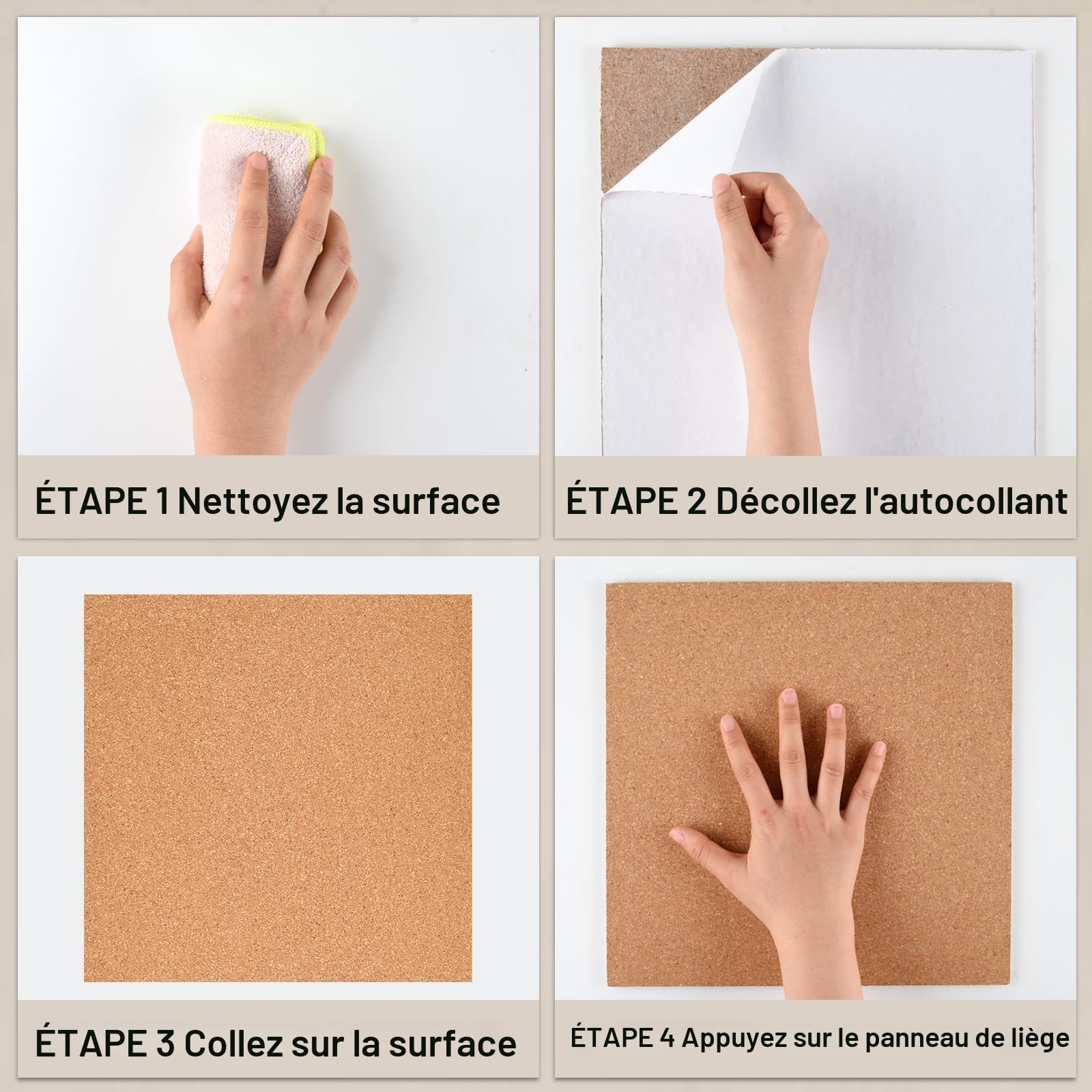 Lot de 6 tableaux en liège carrés autocollants pour mur avec 100 punaises pour tableaux d'affichage en liège, mur en liège pour la maison, l'école ou le bureau - Décoratif (30,5 cm x 30,5 cm x