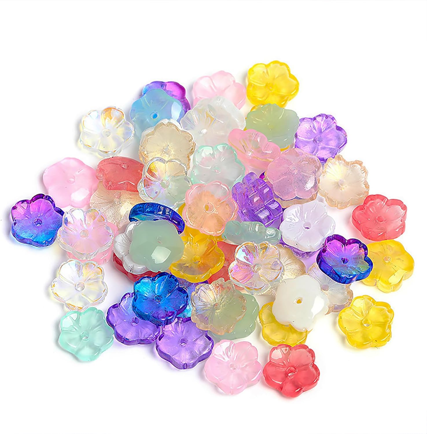 100PCS Random Glass Flower Charm Beads Acrylic Cherry Blossom Pendants 5-Petal Flower Aesthetic Colorful Bead For DIY Spacer Bracelet Necklace Making Clothing Embellishment Phone Charms image 4