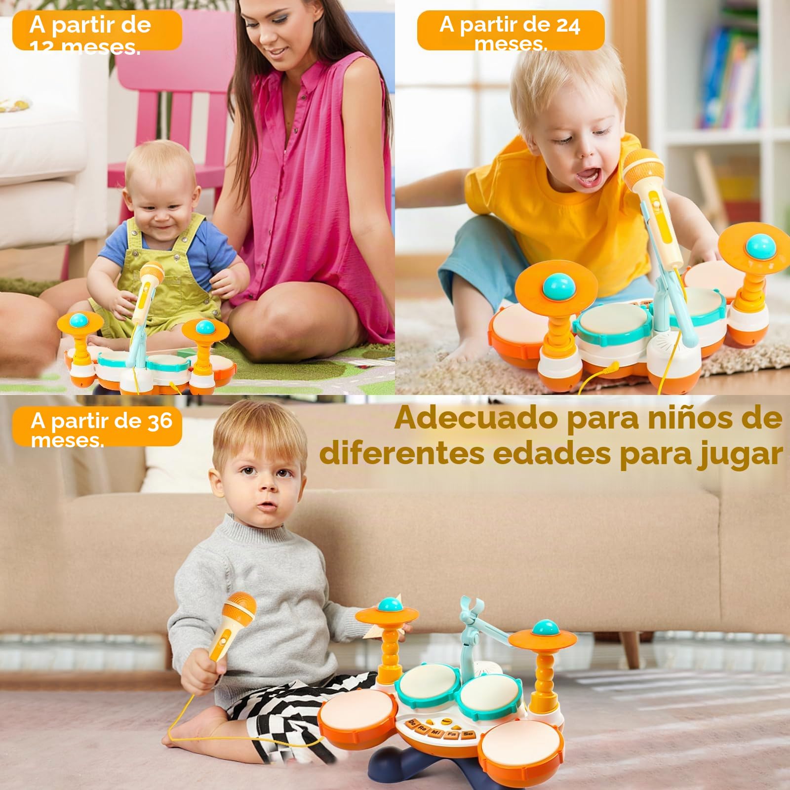 Tambor Infantil- Juguetes Niños 1 Año Bateria Ideas Regalo Niño 1 Año Instrumentos Musicales Infantiles Juguetes Bebe 1 2 Año