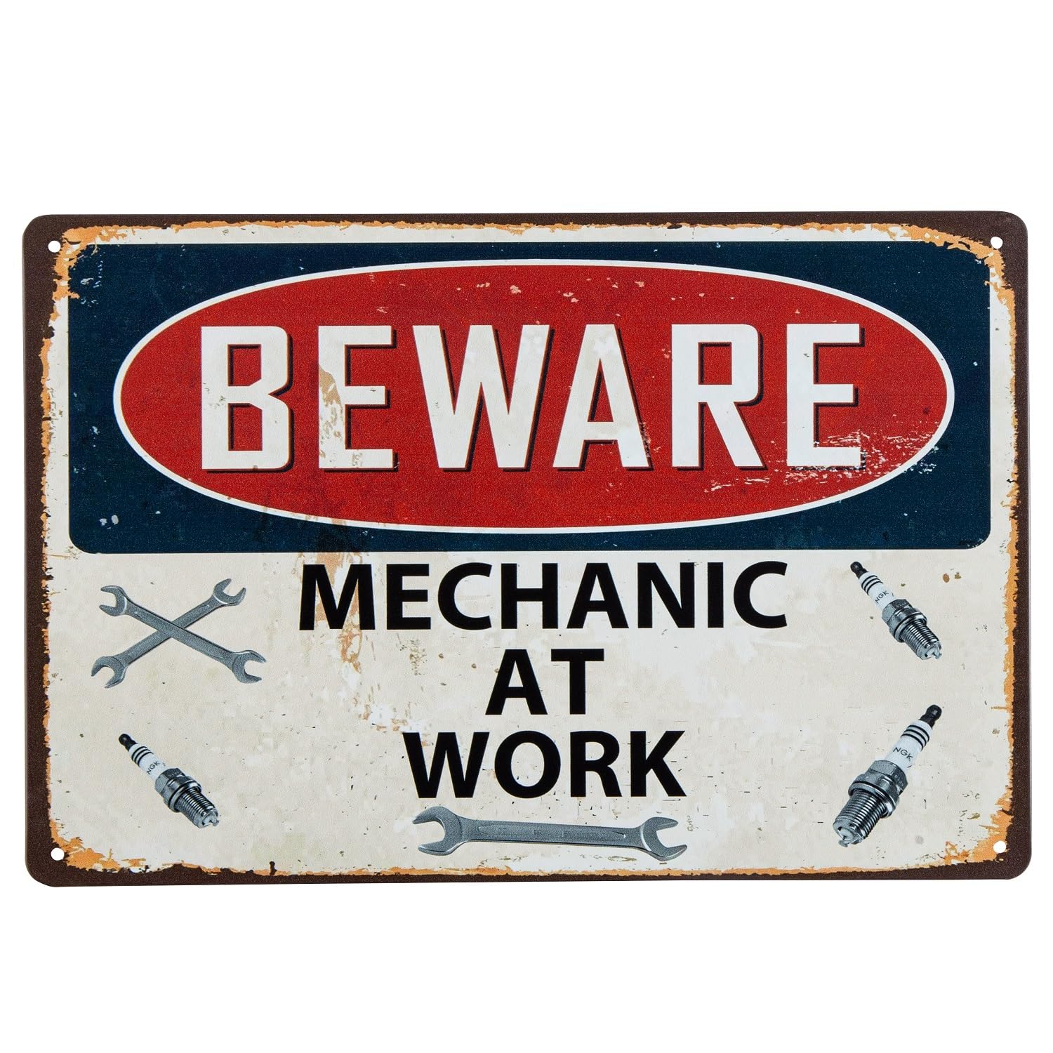 peiyeety Beware Mechanic At Work Vintage Tin Signs Retro Metal Wall Poster Decorative Tin Sign 8x12 Inch