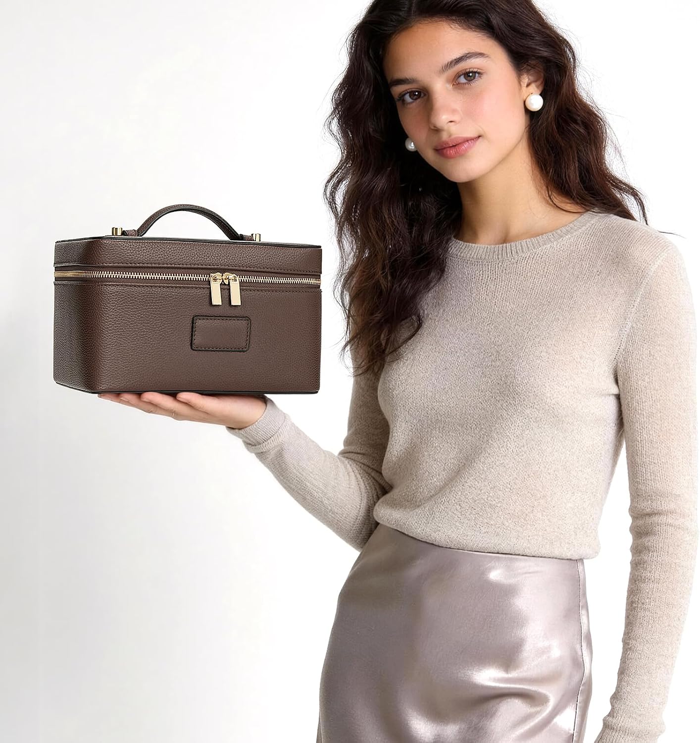 HiTotes Makeup Bag Large Vanity Case for Women Travel Cosmetic Bag Makeup Case Organizer Leather Travel Toiletry Bag