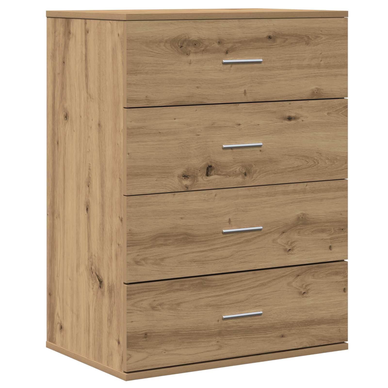 Madera resistente estilo moderno Roble artisan 60 x 39 x 80 cm Marrón | Aparador Roble artisan 60 x 39 x 80 cm Madera de ingeniería con 4 cajones y tiradores plateados para comedor moderno,