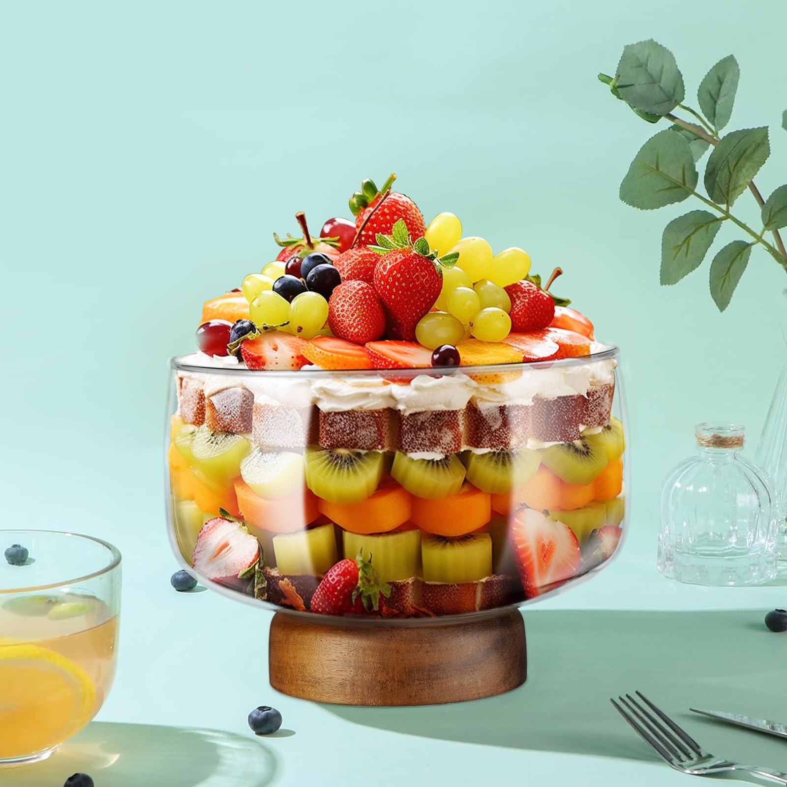 Serveerschaal Linea van acaciahout met borosilicaatglas deksel – Luxe ronde schaal 22 cm voor serveren & bewaren – Elara Home