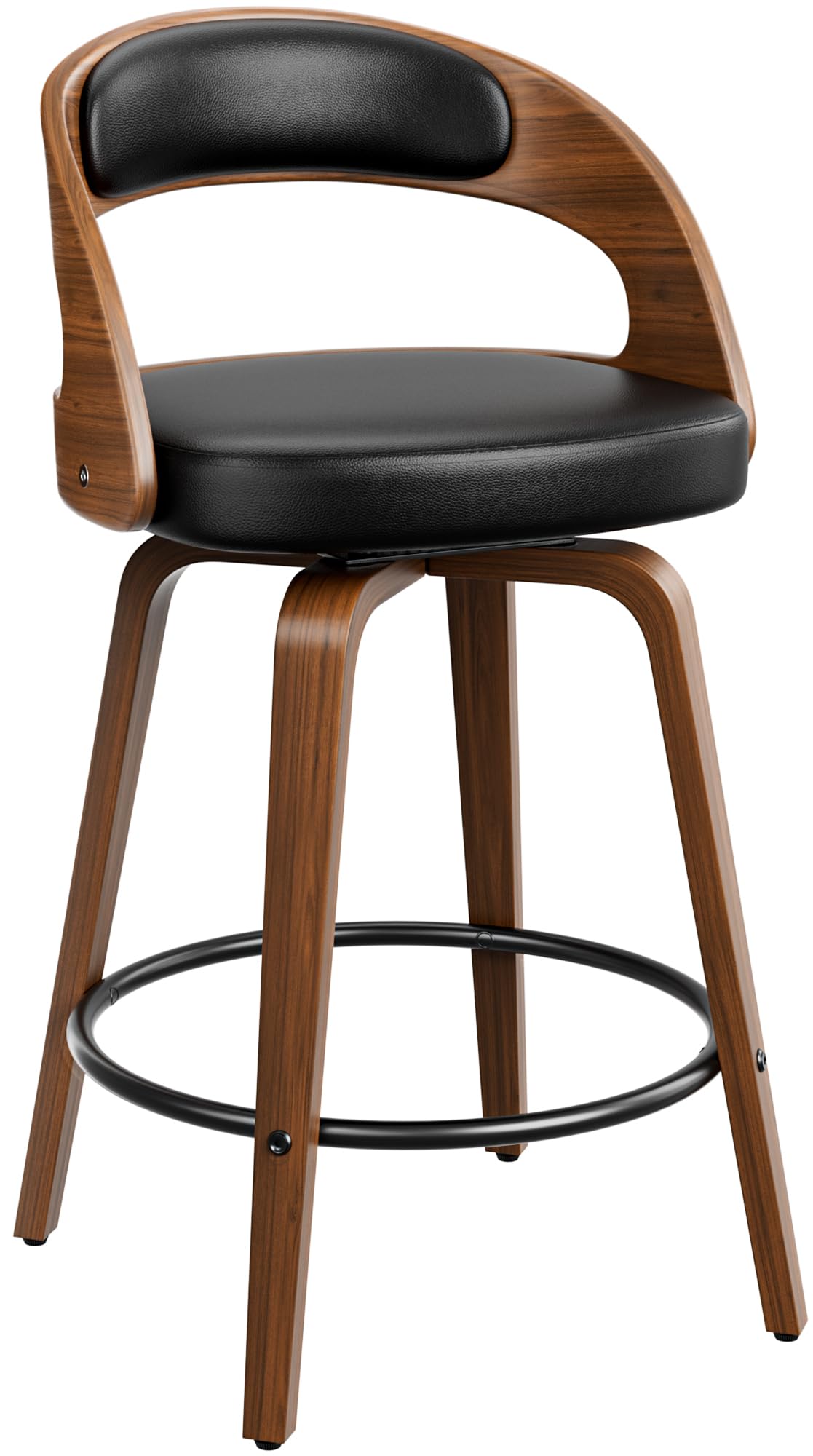 YaFiti Bar Stools, 26" Counter Height Barstools with Bentwood Legs, Swivel Counter Stools with Back, Mid Century Modern Faux Leather Upholstered Bar