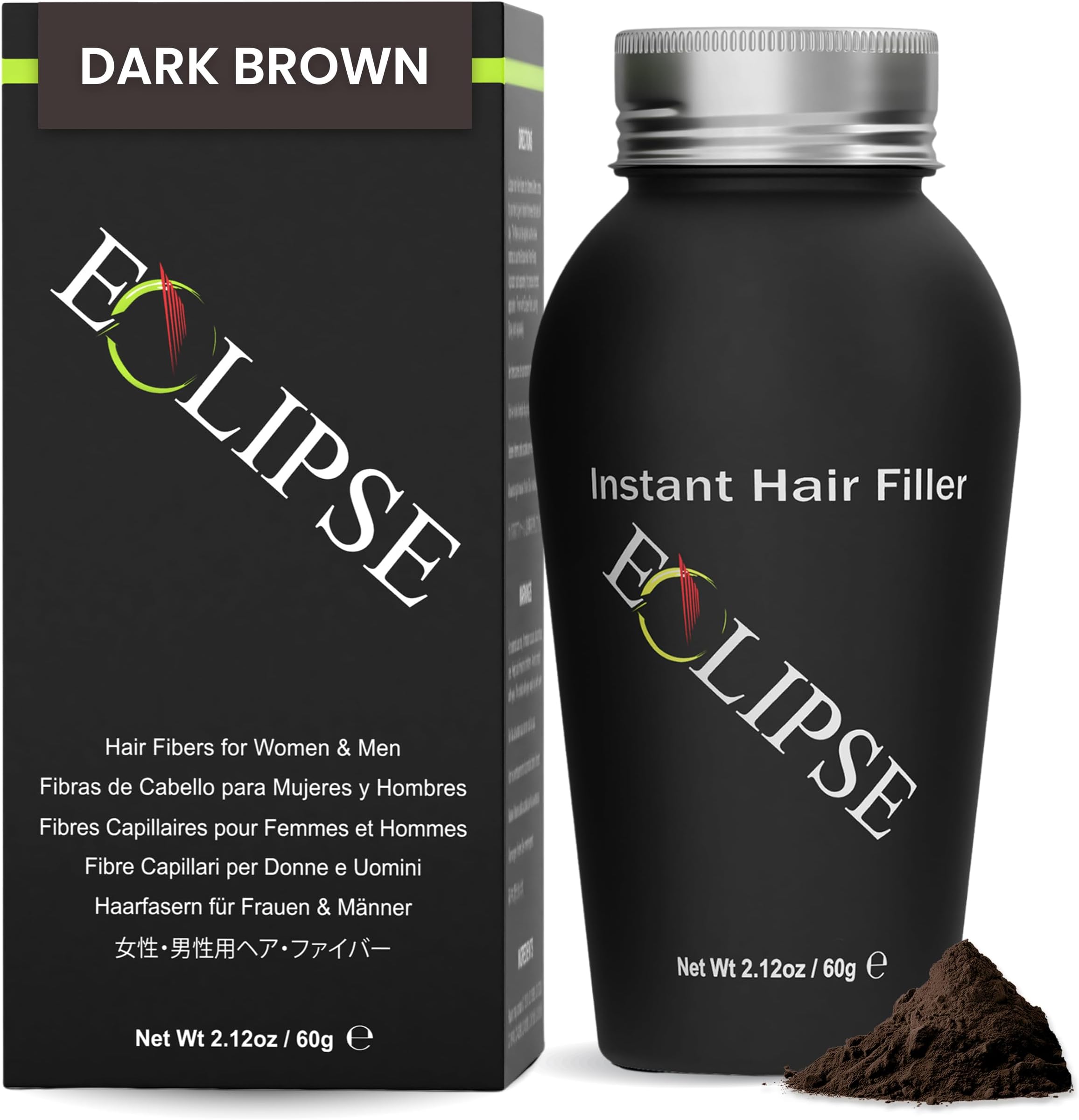 ECLIPSE Hair Fibers Dark Brown for Thinning Hair for Women & Men to Conceal Hair Loss in 15 Seconds - 100% Undetectable Hair Building Fibers, 60g