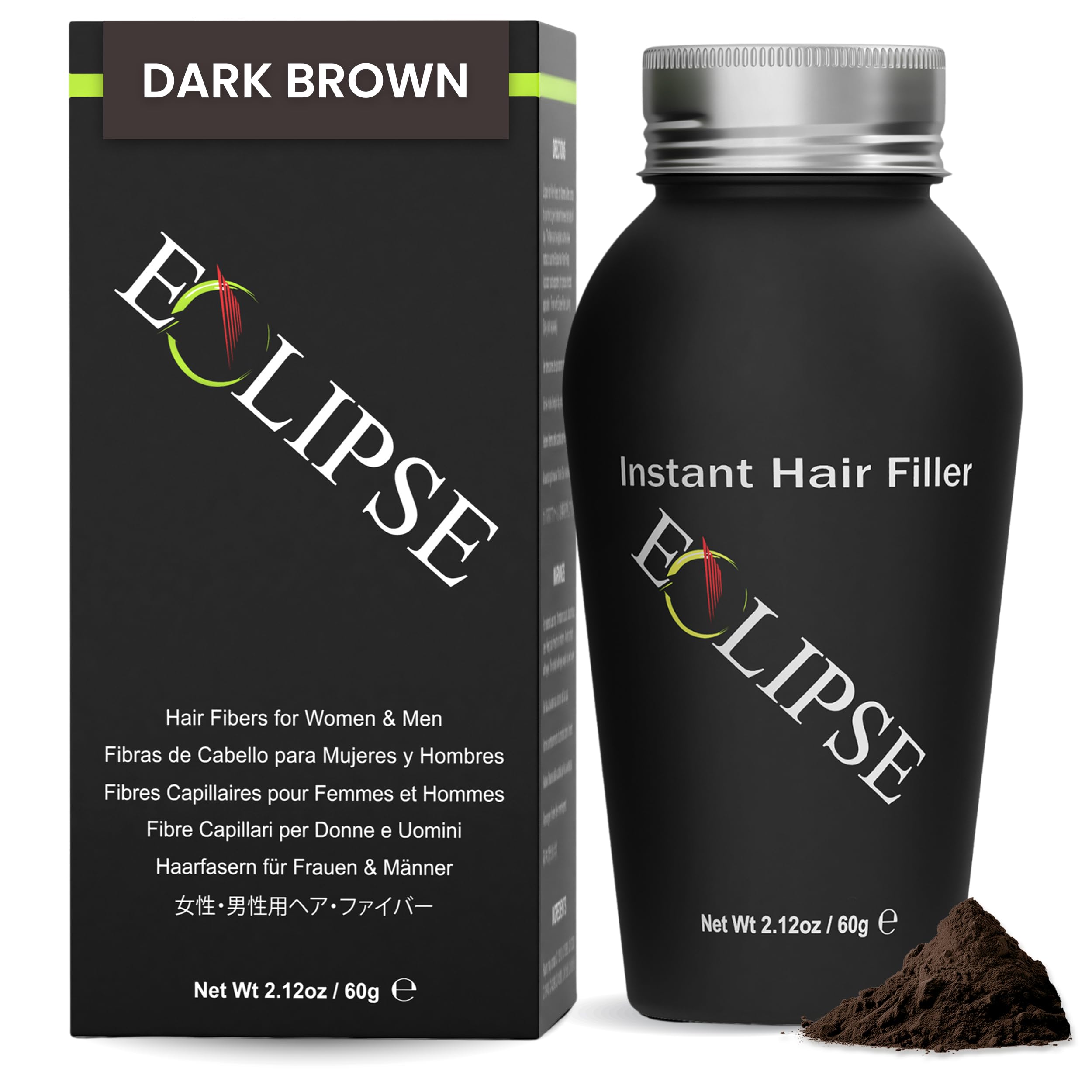 ECLIPSE Hair Fibers Dark Brown for Thinning Hair for Women & Men to Conceal Hair Loss in 15 Seconds - 100% Undetectable Hair Building Fibers, 60g