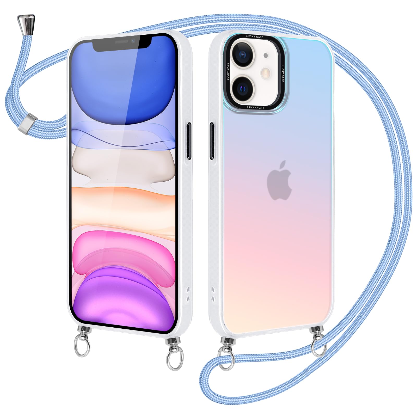 Custodia IPhone 14 Con Collana Regolabile - Cover In Silicone Morbido Con Laccio Tracolla, Antiurto E Antigraffio - Colore Azzurro - Foto 2