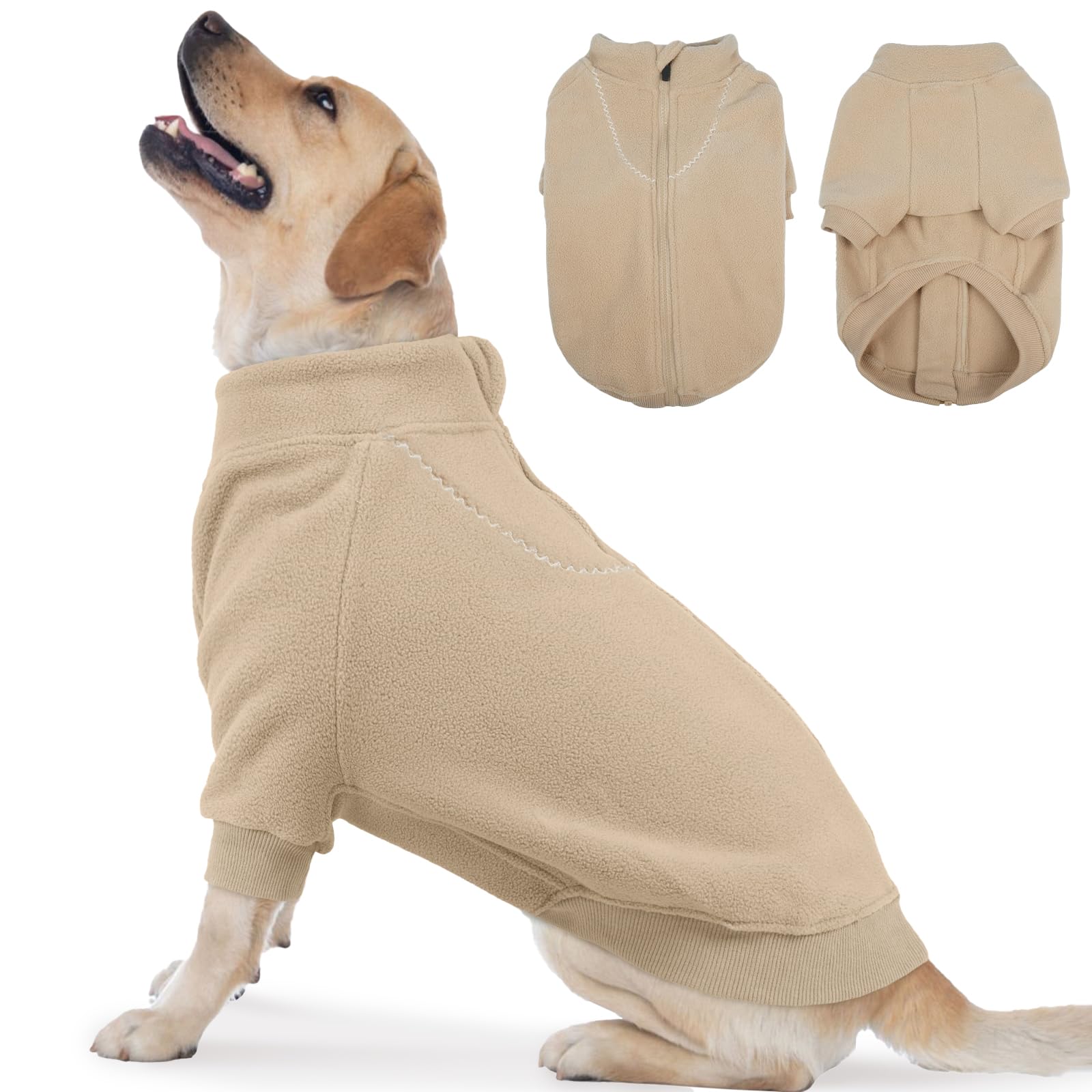 BRKURLEG Fleece Dog Sweater for Small to Large Dogs, Light Coffee, XXXL