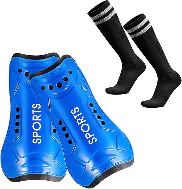 Kids Shin Pads, Teens Shin Guard Football Shin Pads with Football Socks for Boys Ankle Protection Beginner Athlete Running Fitness for Boys Girls Football Games Leg Calf Protective Gear (5-12 years)