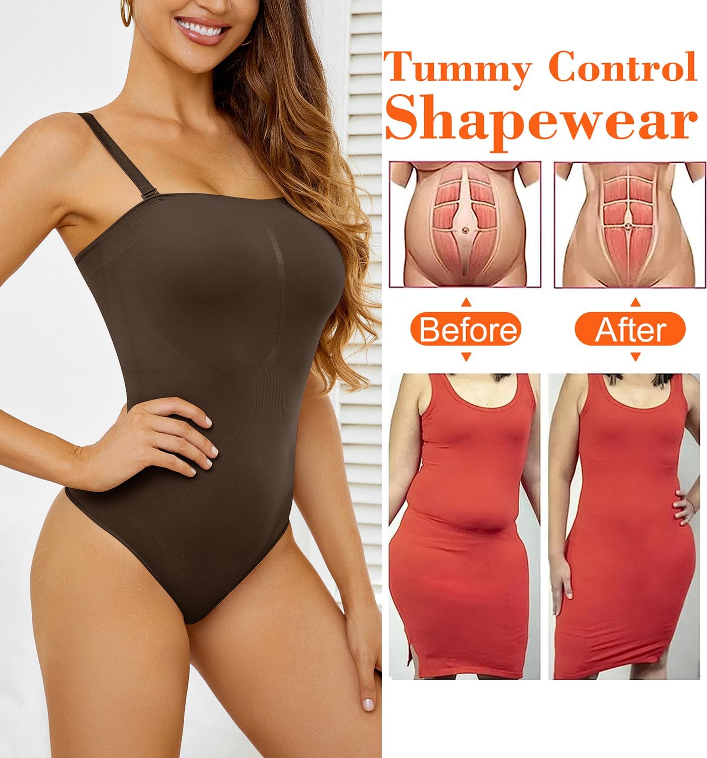 FLORATA Strapless Shapewear for Women, Tummy Control Thong Bodysuits - Image 4