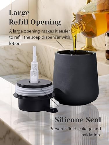 Miniatura 3 de INGOFIN Dispensador de loción de cerámica, dispensador de jabón de manos recargable de 12 onzas, dispensador de jabón líquido moderno con bomba,