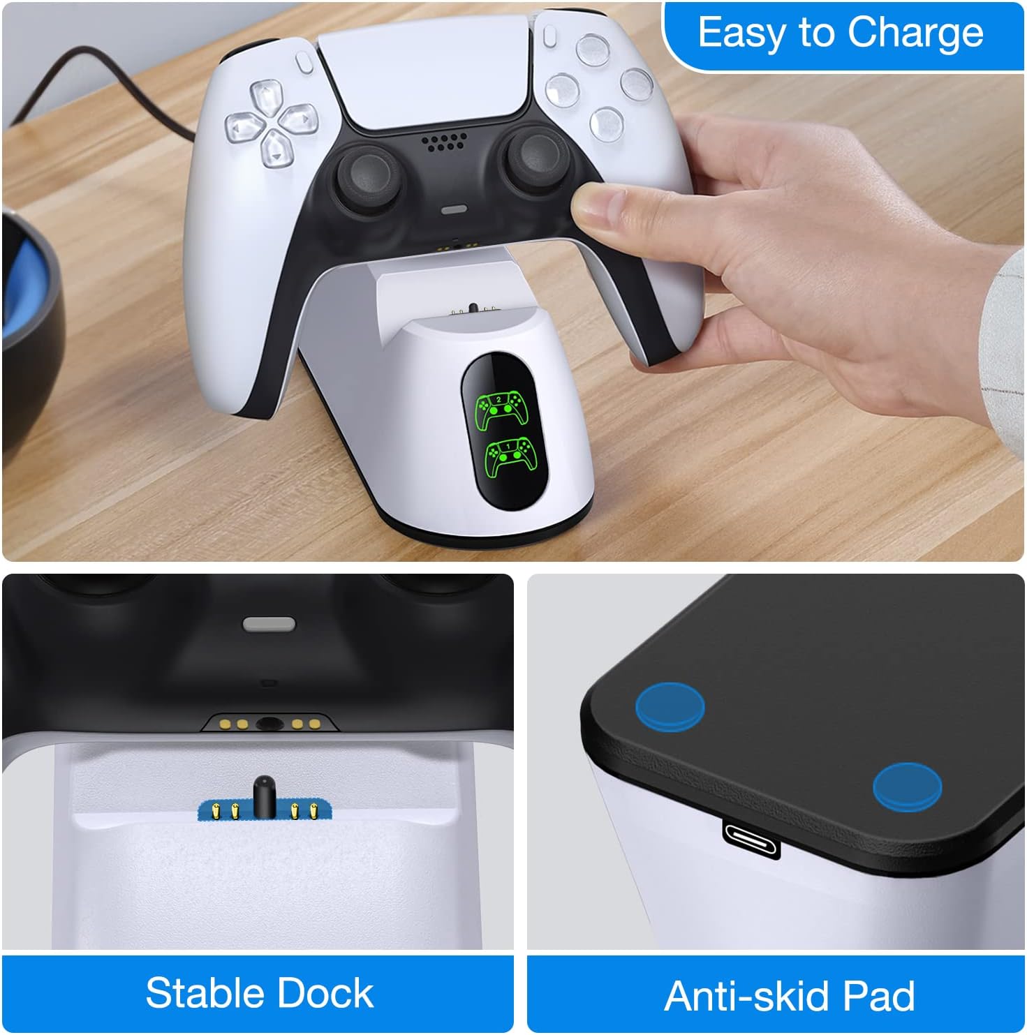 PS5 Controller Charger Station,PS5 Charging Station with Fast Charging Cord, Replacement for DualSense Controller PS5 Remote Control Charger Docking Station