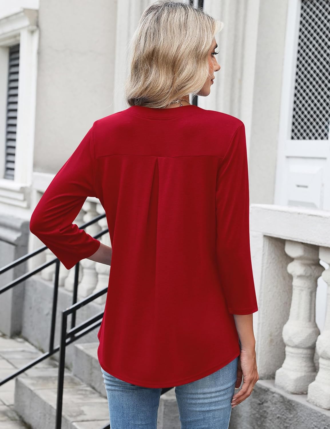 LOMON 3/4 Length Sleeve Womens Tops Business Casual Zip Front V Neck Shirt Loose Fit Work Tunic Blouse - Image 5