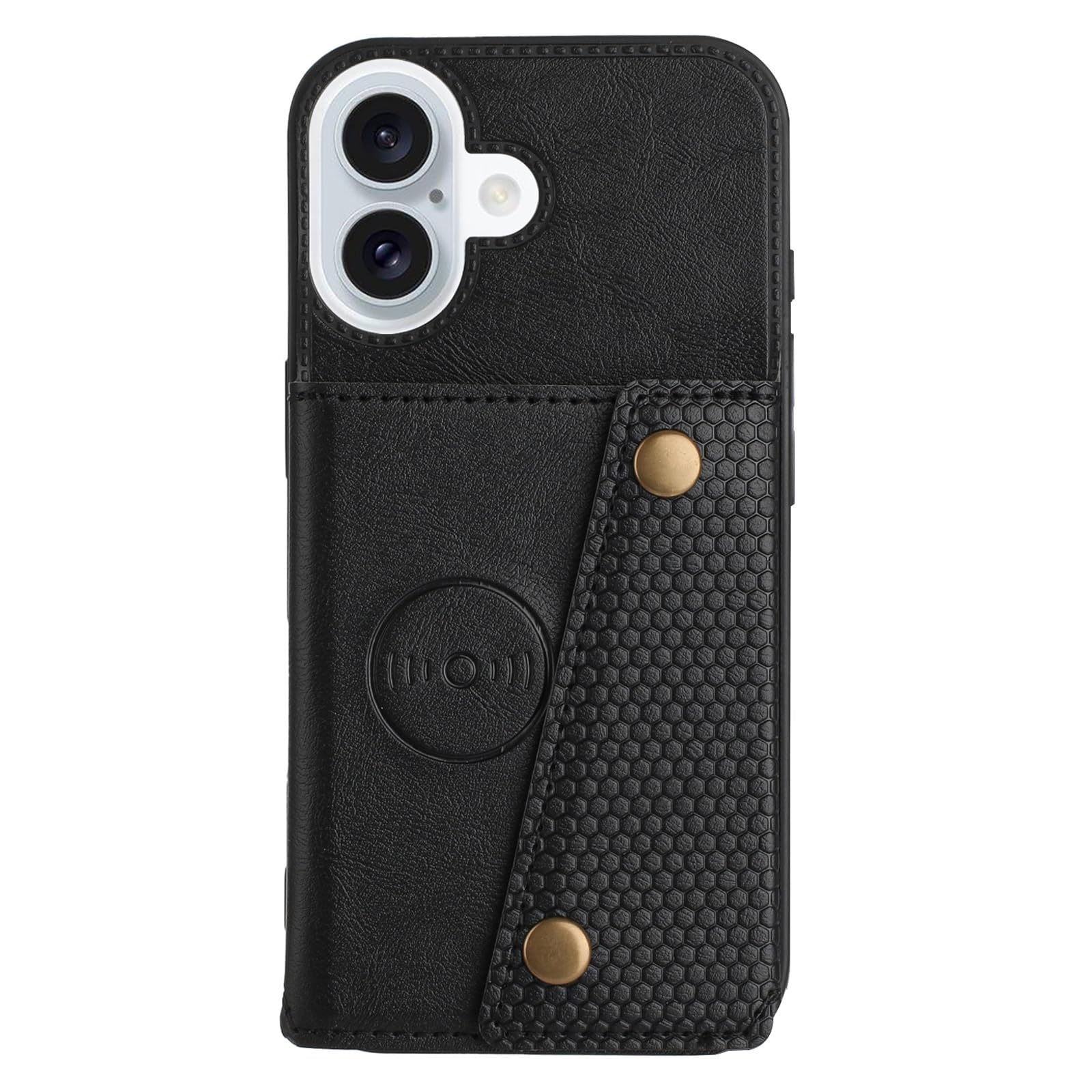 Étui portefeuille en cuir iPhone 16 élégant avec support noir