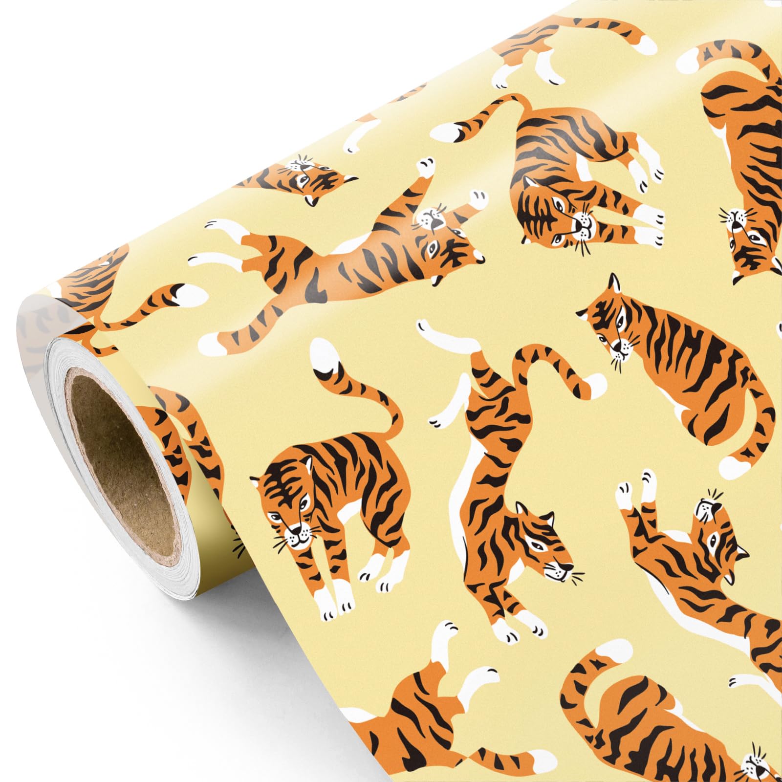 WRAPAHOLIC Tiger Wrapping Paper Roll - Mini Roll - 17 Inch x 16.5 Feet - Playful Tigers Animal Wrapping Paper for Football Lover, Birthday, Baby Shower