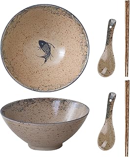 Juego de Cuencos para Ramen 1200ml, Cuenco Grande para Sopa Fideos Japonesa, Cuenco para Ramen de Cerámica, con Palillos y Cuchara, para Sopa de Ramen, Pasta, Macedonia, Arroz