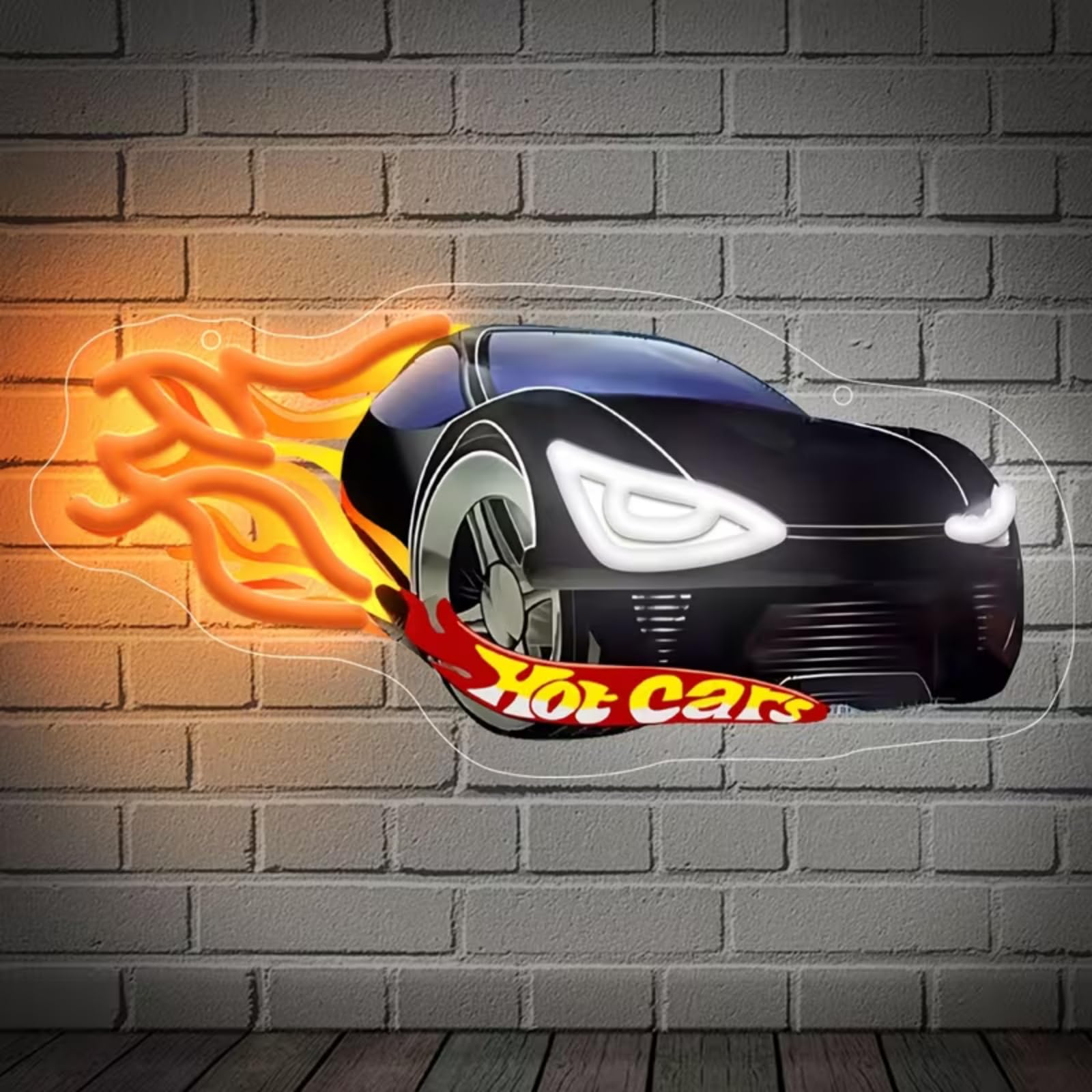 Black Car UV Print LED Neon Sign Acrylic Light Up Art Wall Decor for Man Cave Garage Bar Stores Bedroom Room Decorations Party Home Holiday USB Powered