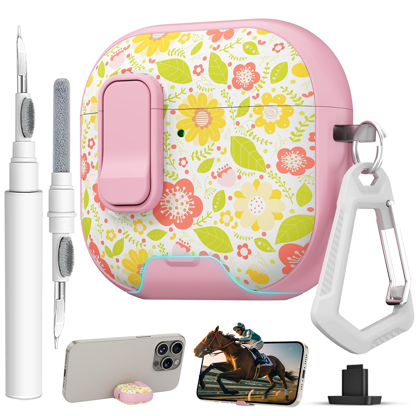 for AirPods 4 Case with Safty Lock &amp; Phone Stand,Cute Floral Pattern Style