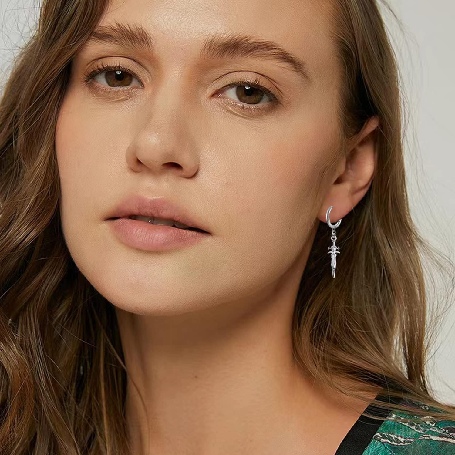 Unique Punk Hip Hop Cross Sword Dangle Drop Huggie Hinged Hoop Earrings Vintage Stainless Steel Cross Dagger Dangling Hoops Earrings for Women Girls Men Hypoallergenic Charms Jewelry Gifts - Image 3