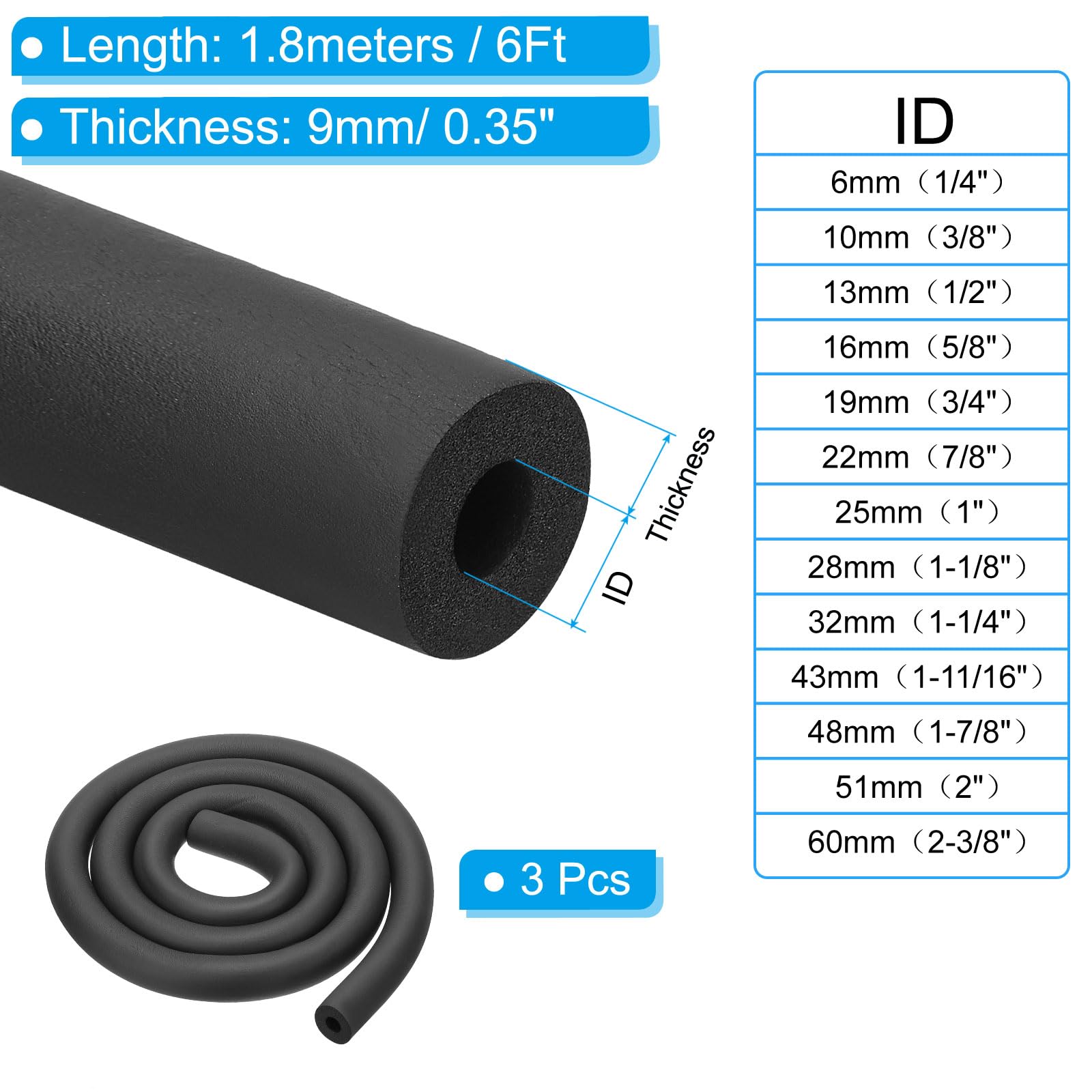 PATIKIL 1/4"(6mm) ID x 6Ft Pipe Insulation Foam Tube - Image 2