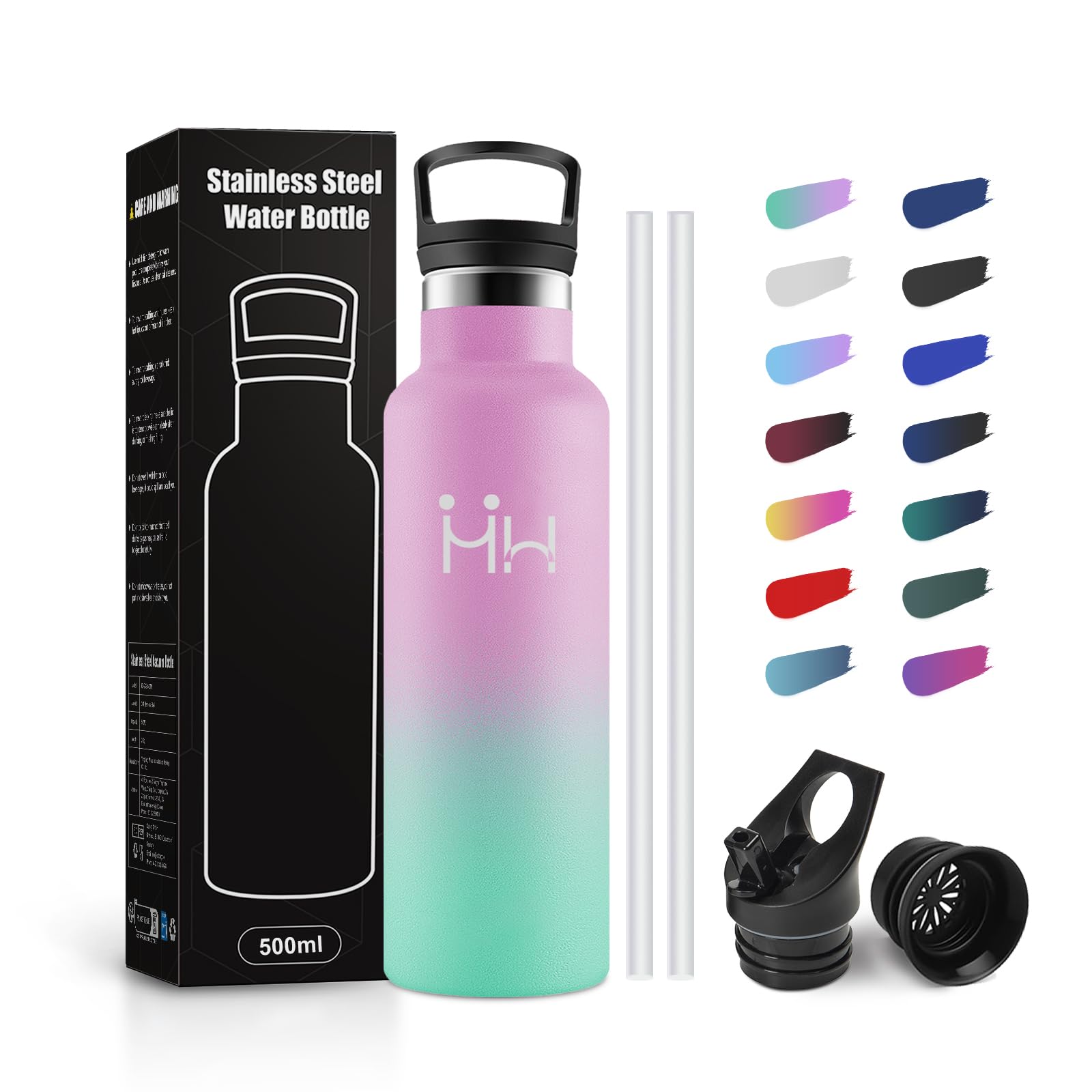 JAPORIA 500ml Children's Thermal Water Bottle, Water Bottle with Straw, Leak-proof Stainless Steel Bottle, BPA Free, Water Bottles for Kids, School, Gym, Cycling