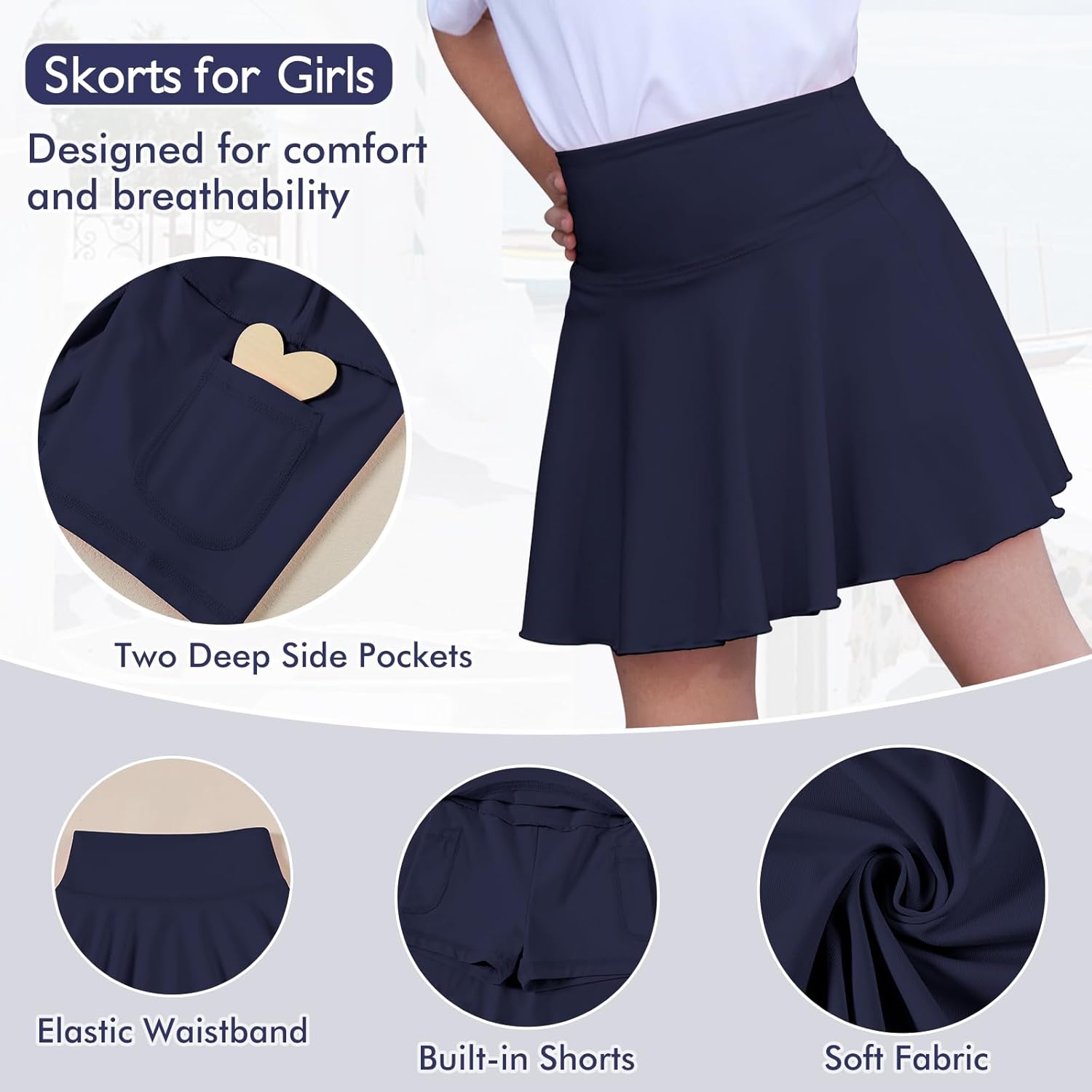 Toddler Baby Girl Skirts Flared Girls Mini Skorts Stretch Tennis Skater Uniform Athletic Skirts with Shorts Pockets - Image 4