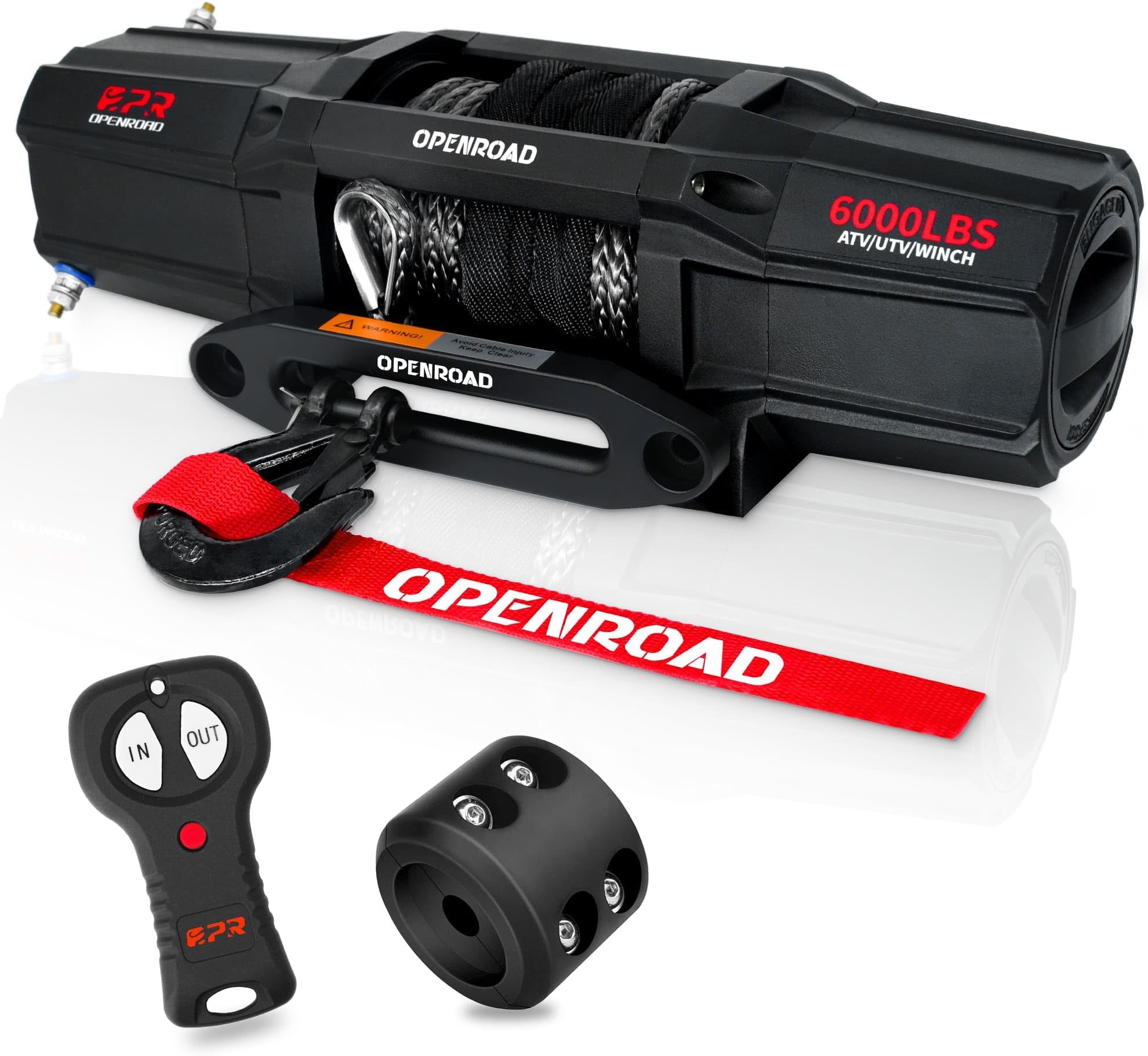 OPENROAD 5500 lbs UTV Winch, Waterproof IP67 Electric Trailer 6k Winch with 1/4"×50ft Synthetic Rope,Wireless Remote and Winch Stopper (5500lb Without Mounting Plate)