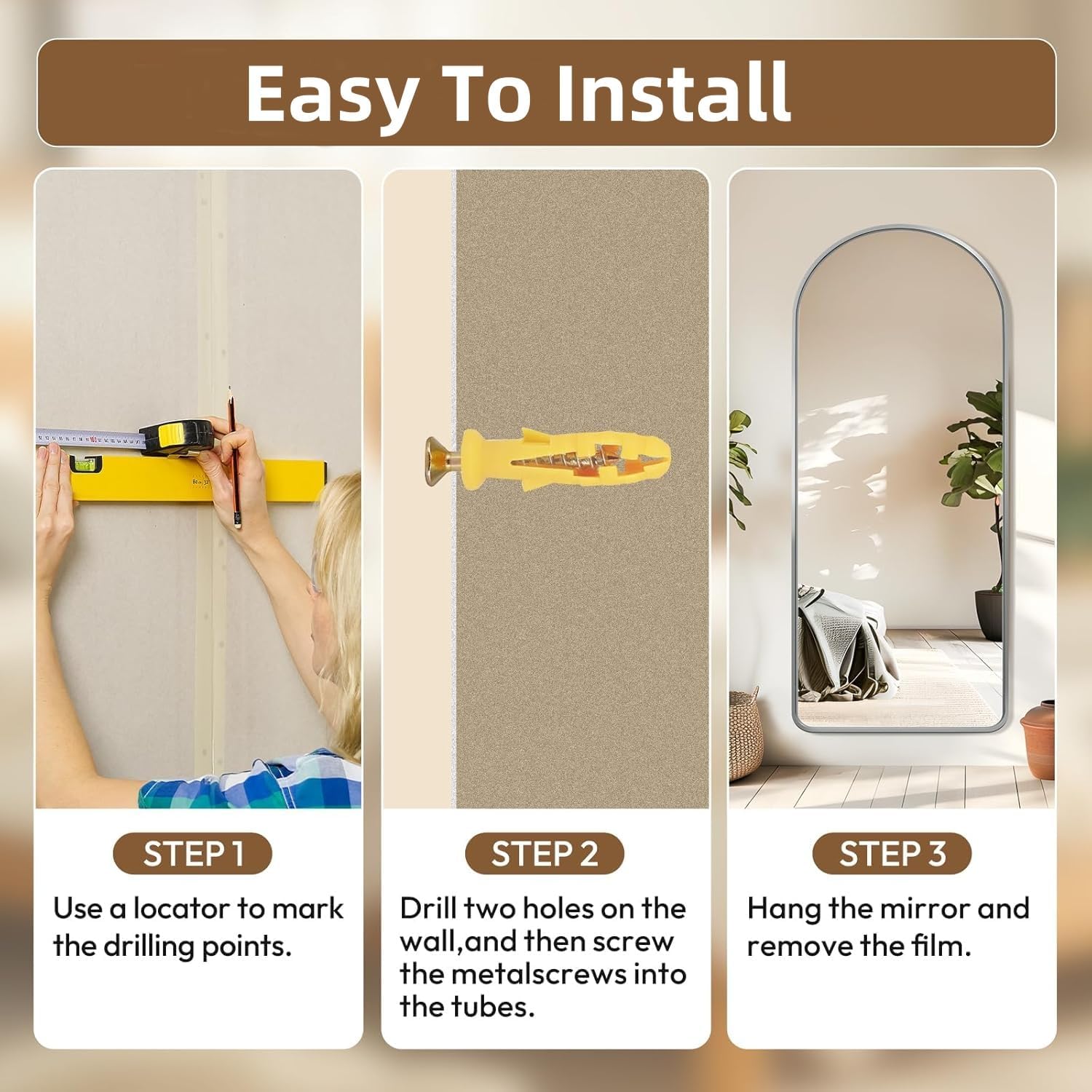 71"x31" Full Length Mirror, Aluminum Alloy Frame Arched Floor Mirror, Modern Deep Frame Shatter-Proof Glass Body Mirror-Leaning Against or Wall-Mounted for Living Room Bedroom, Silver - Image 5