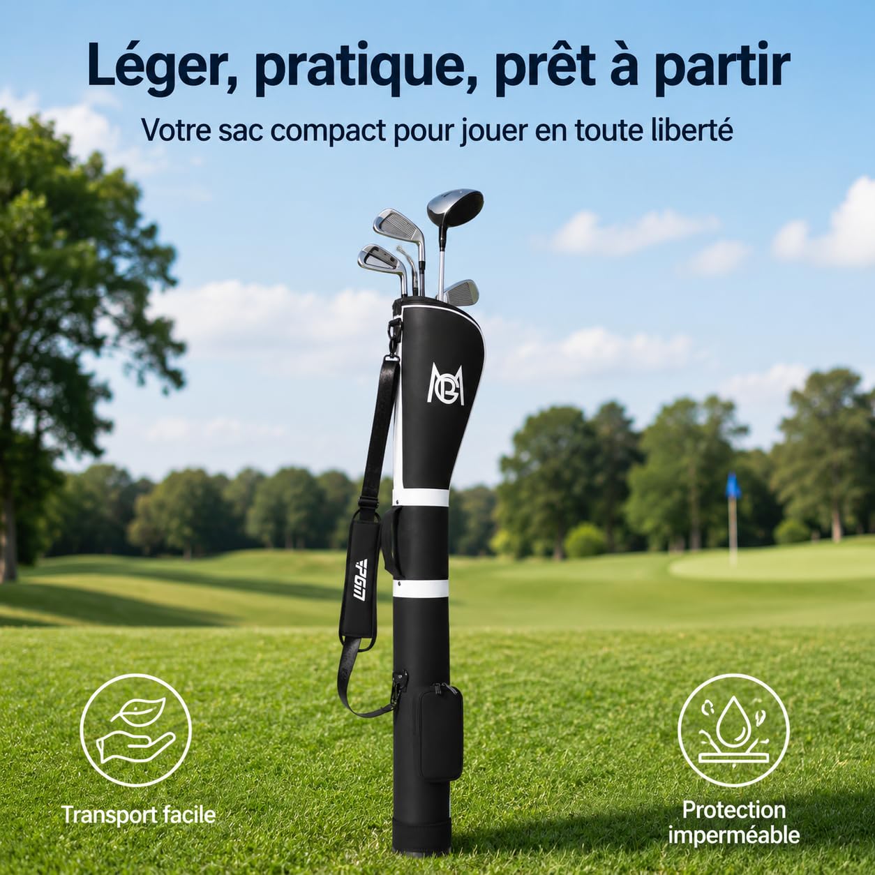 Wasserdichte Golfbag für Driving Range, leichte Golftasche 126cm, Retro Golf Pencil Schultergurt, für schnelle Golfrunde, black-and-white