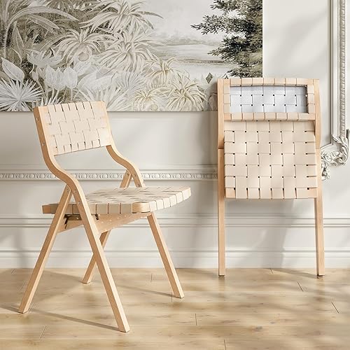 Soohow Sillas plegables de madera, sillas plegables de madera para interiores, sillas de comedor apilables para cocina y comedor, asiento tejido y