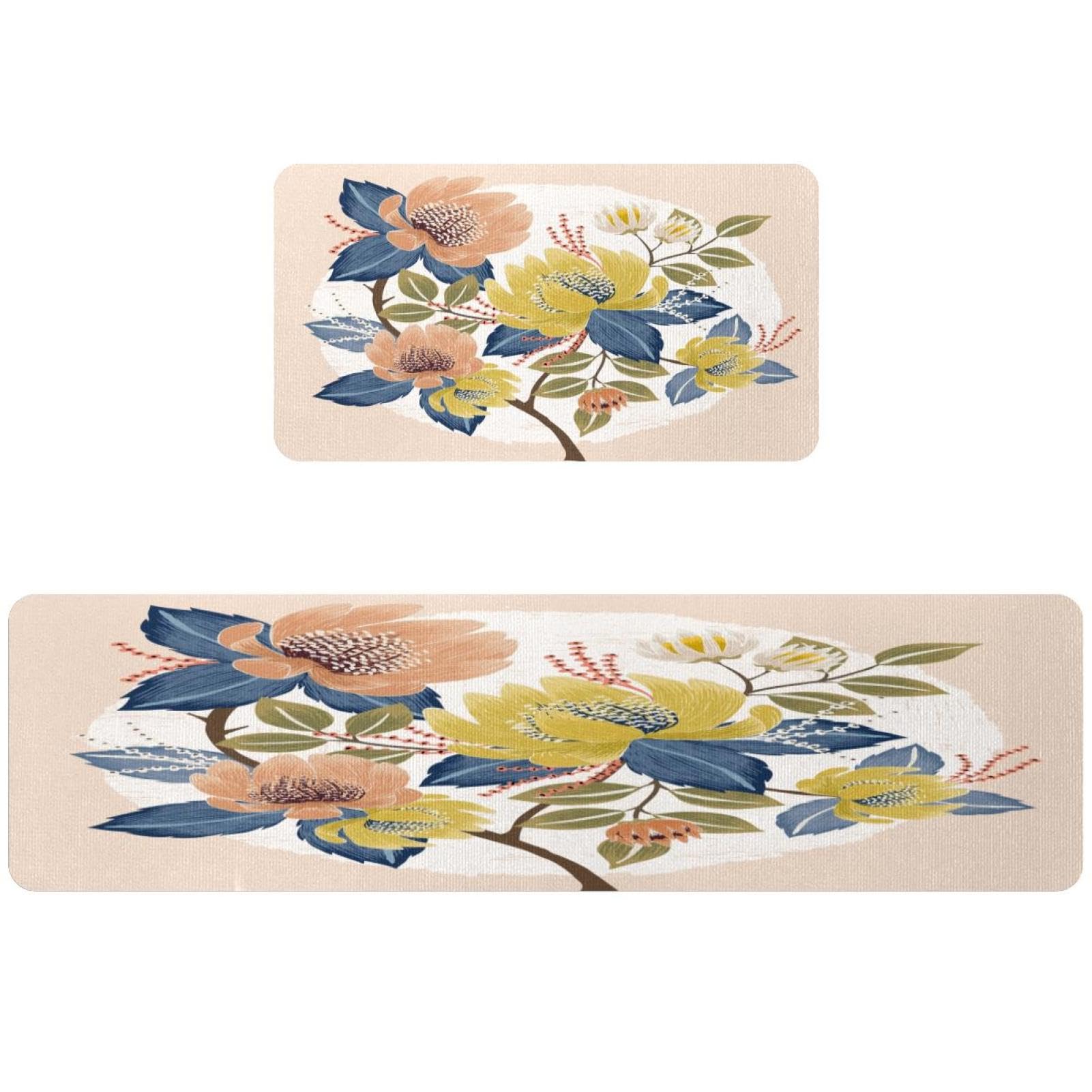 Alfombra de cocina VAPOKF de 2 piezas antideslizante con diseño floral para pasillo y lavado