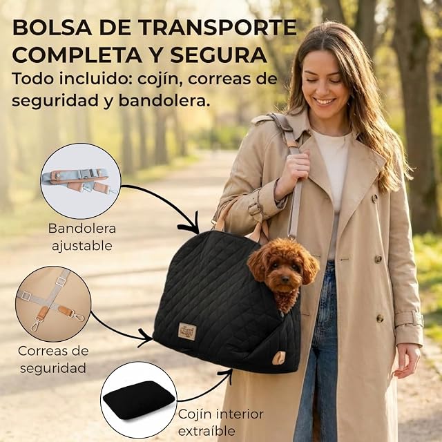 Foto 6 de 8 de Transportín para Perro para Coche con cojín, Asiento de Coche para Perro
