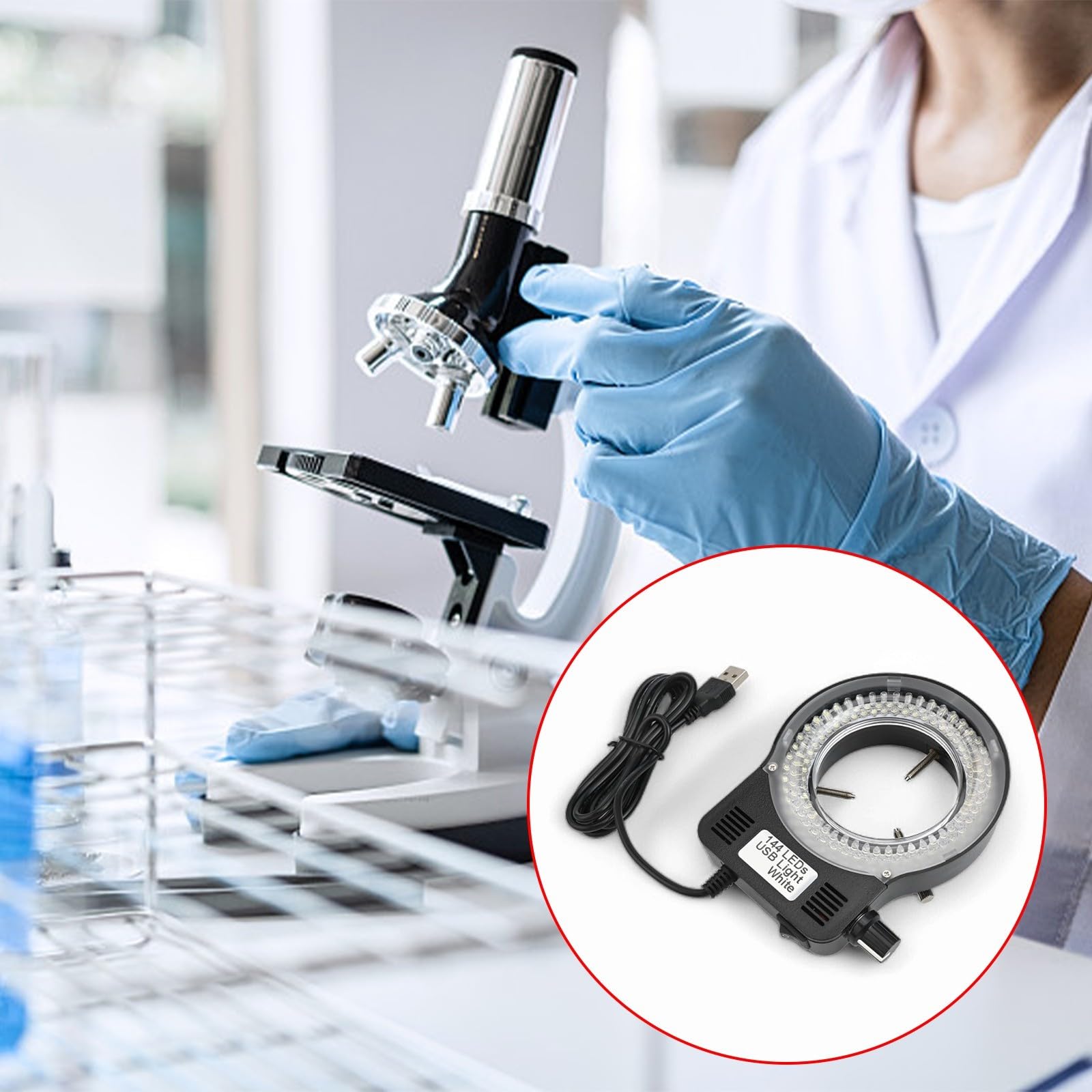Luce ad anello per microscopio USB regolabile con 72/144 LED che fornisce un'illuminazione costante per strumenti ottici (144LED)