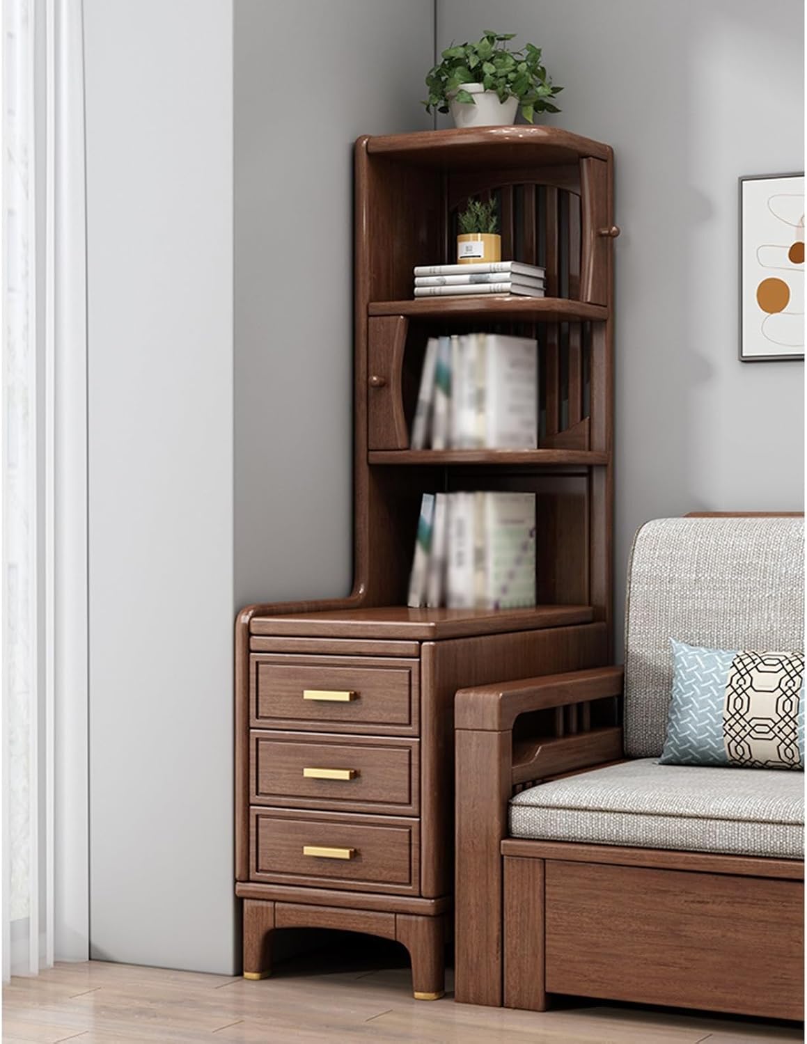 ソファサイドキャビネット 新中国スタイル 無垢材 ソファサイドボード ウォールナットサイドボード リビングルーム サイドテーブル コ