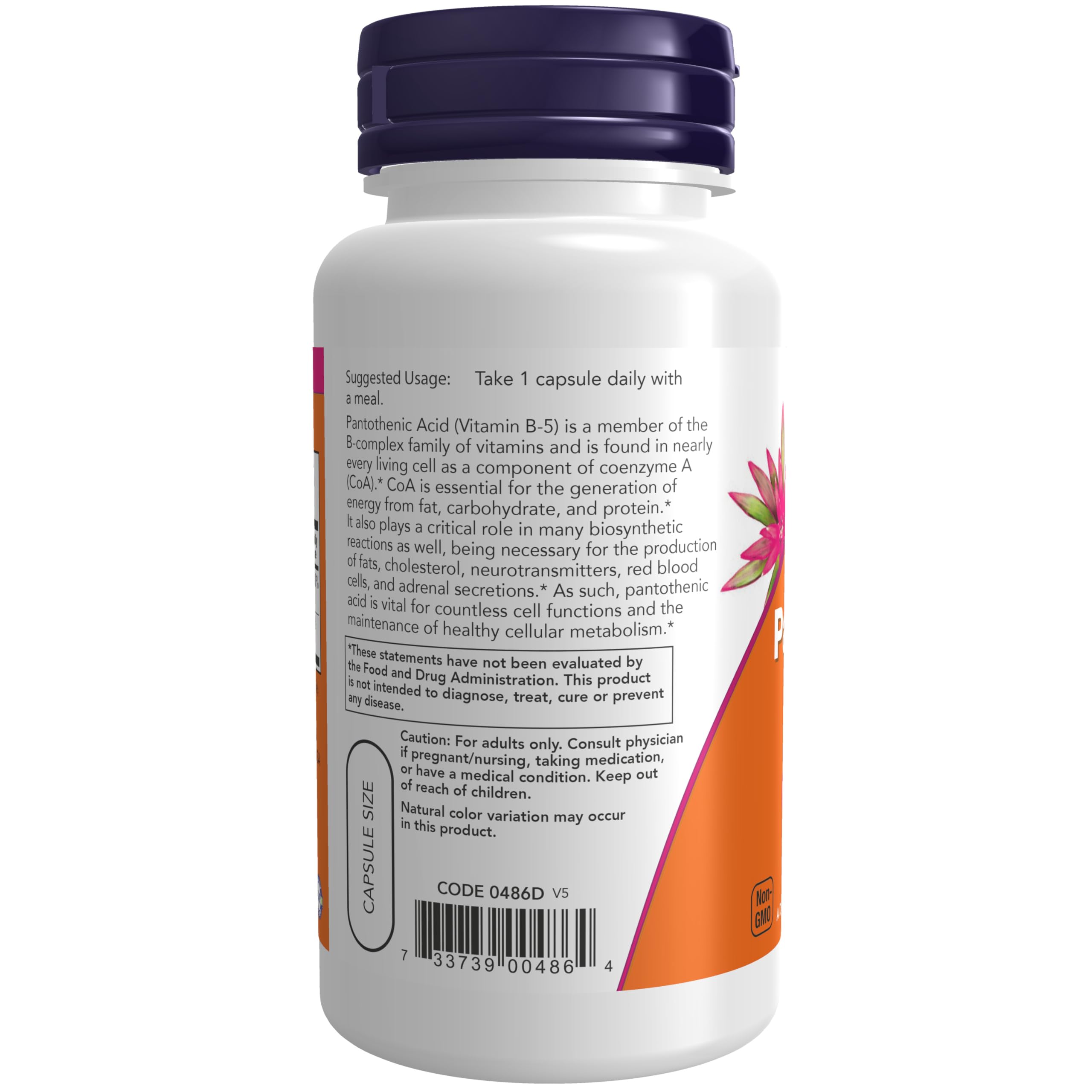 NOW Supplements, Pantothenic Acid 500 mg, B-Complex Vitamin, 100 Caps — Amazon image 3