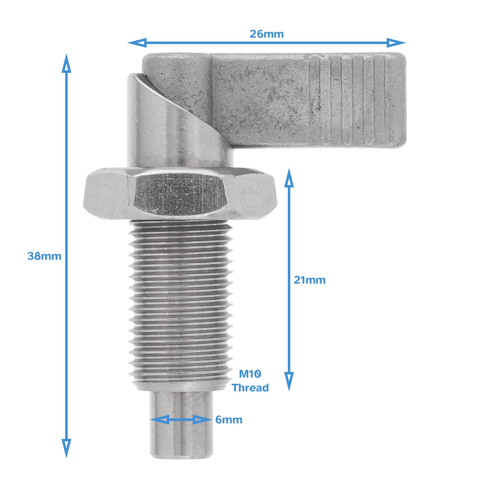 HALLMERS M10 x 1.0 x 21mm Thread 6mm Pin Diameter Lever Indexing Spring Plunger with Stop Notch - Stainless Steel L-Shaped Retractable Locking Bolt Knob Threaded Index Mechanism Accessory Tool
