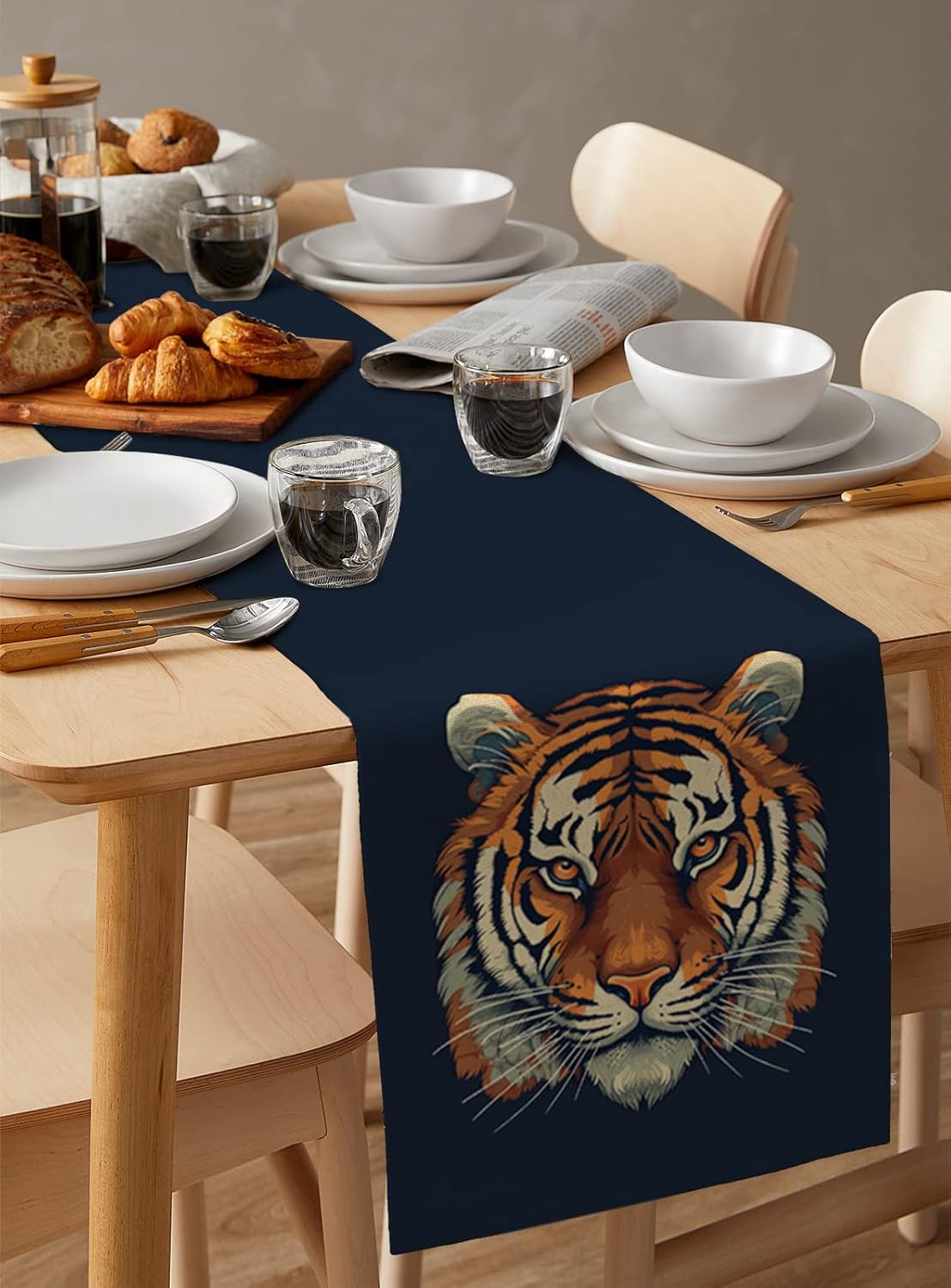 Table Runner, Cool Tiger Eyes and Ears Wild Life Cotton Linen Table Runners for Dinner, Party, Wedding, Catering Events, Holiday, Farmhouse, Dresser Scarves Decor 13x120 inch